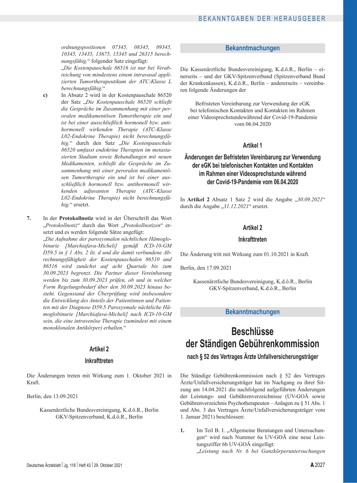 Vorschauseite 1: Änderungen der Befristeten Vereinbarung zur Verwendung der eGK bei telefonischen Kontakten und Kontakten im Rahmen einer Videosprechstunde während der Covid-19-Pandemie vom 06.04.…
