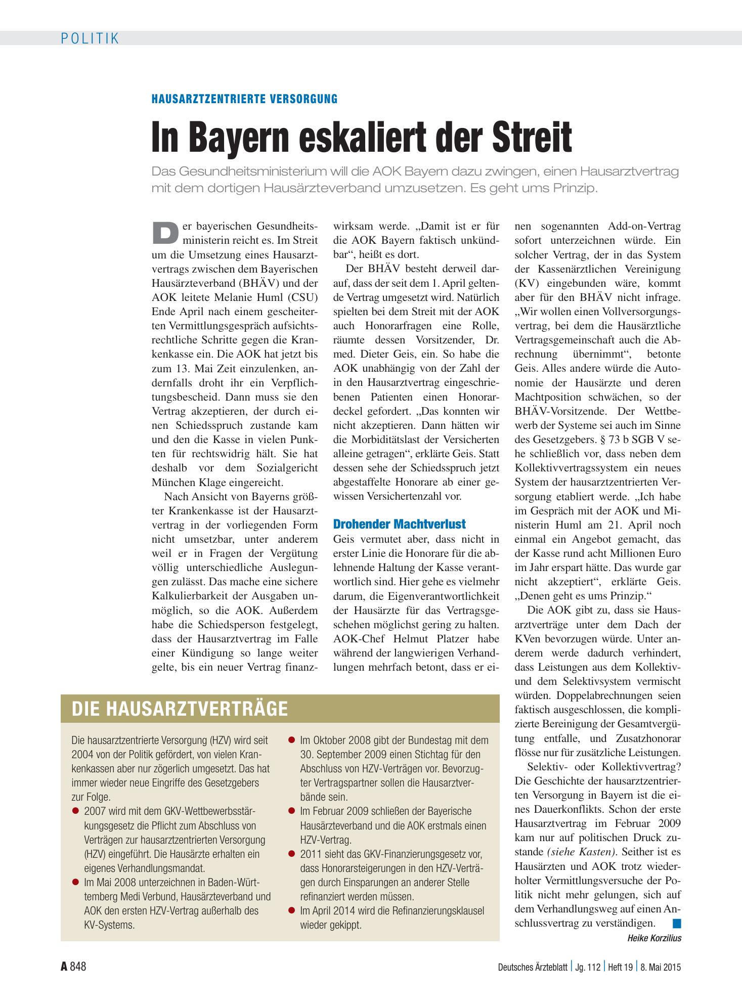 Vorschauseite 1: Hausarztzentrierte Versorgung: In Bayern eskaliert der Streit – Deutsches Ärzteblatt
