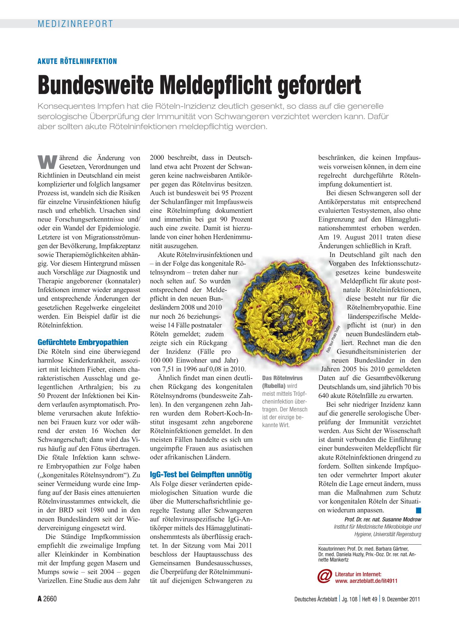 Vorschauseite 1: Akute Rötelninfektion: Bundesweite Meldepflicht gefordert – Deutsches Ärzteblatt