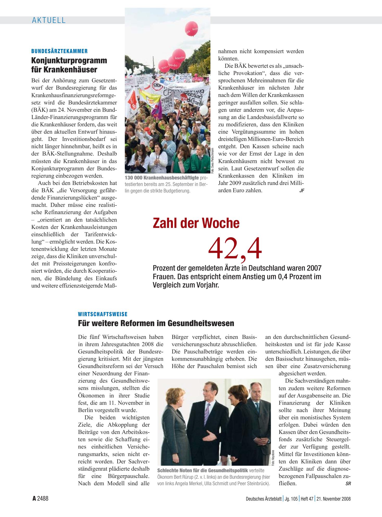 Vorschauseite 1: Bundesärztekammer: Konjunkturprogramm für Krankenhäuser – Deutsches Ärzteblatt
