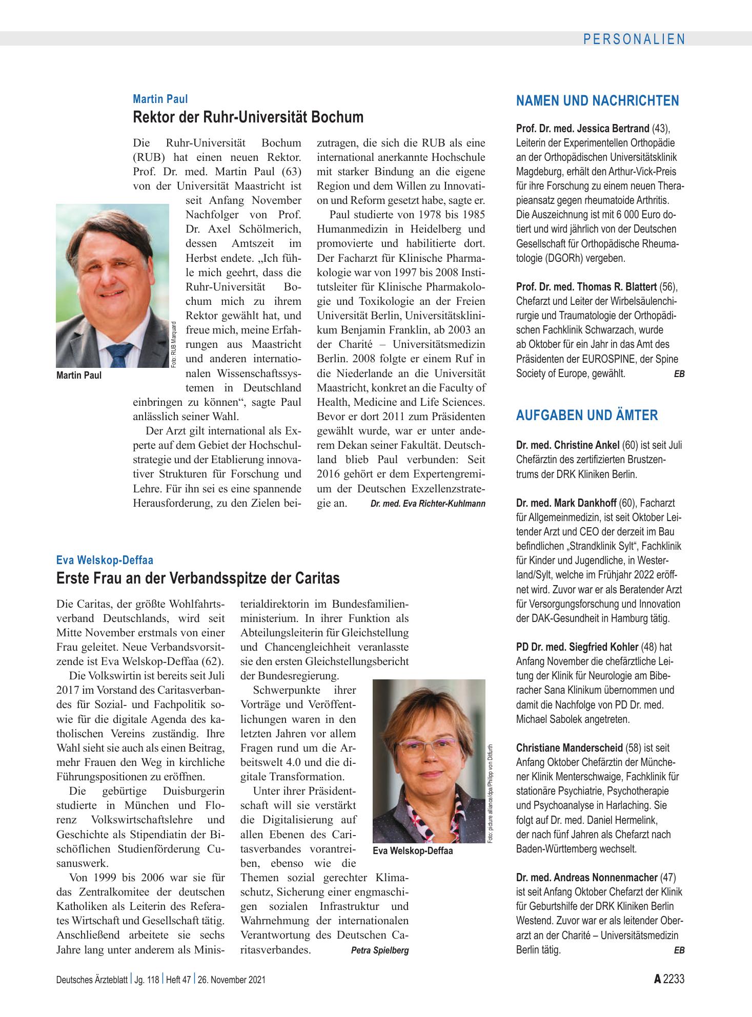 Vorschauseite 1: Namen und Nachrichten – Deutsches Ärzteblatt
