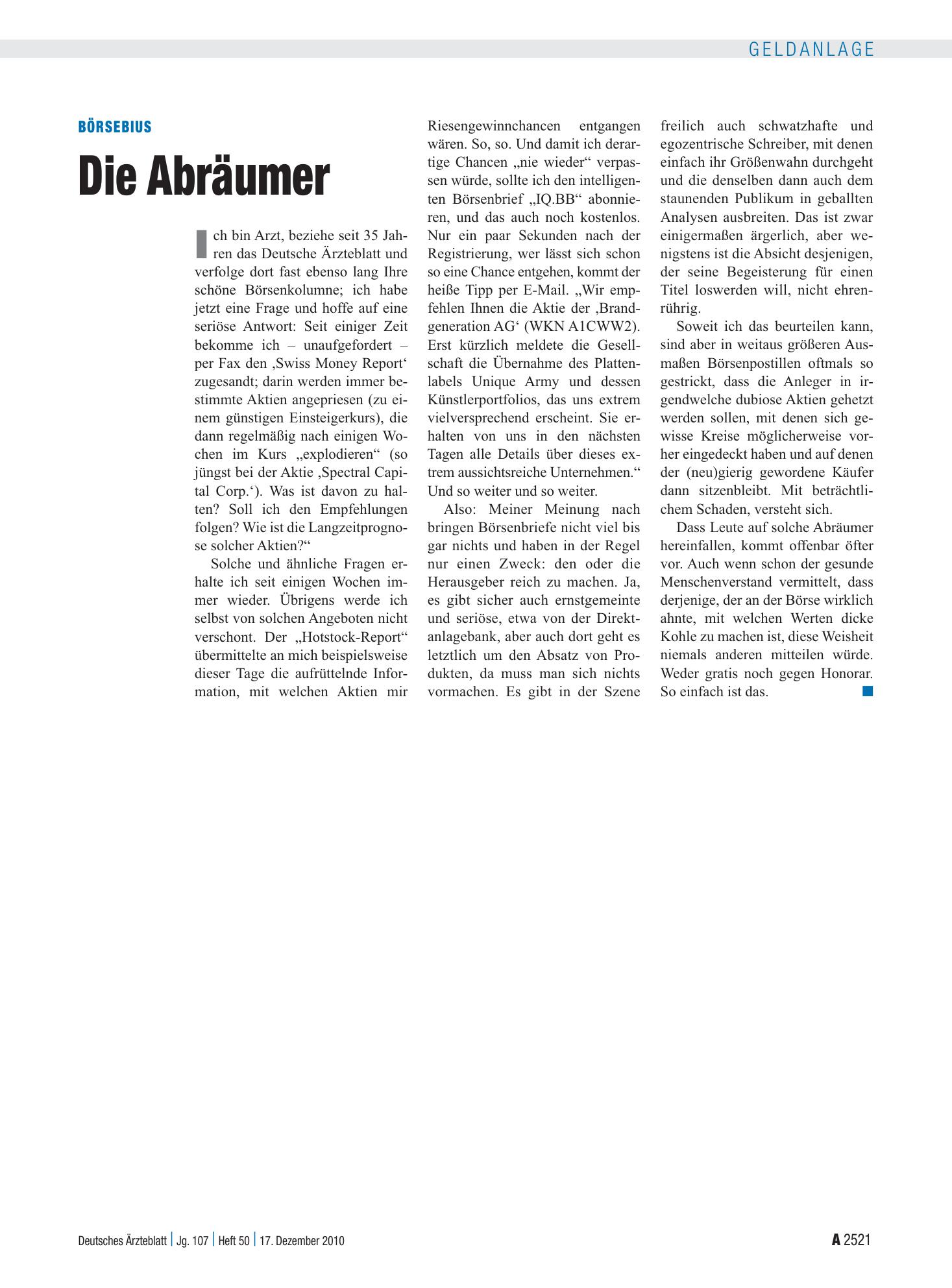 Vorschauseite 1: Börsebius: Die Abräumer – Deutsches Ärzteblatt