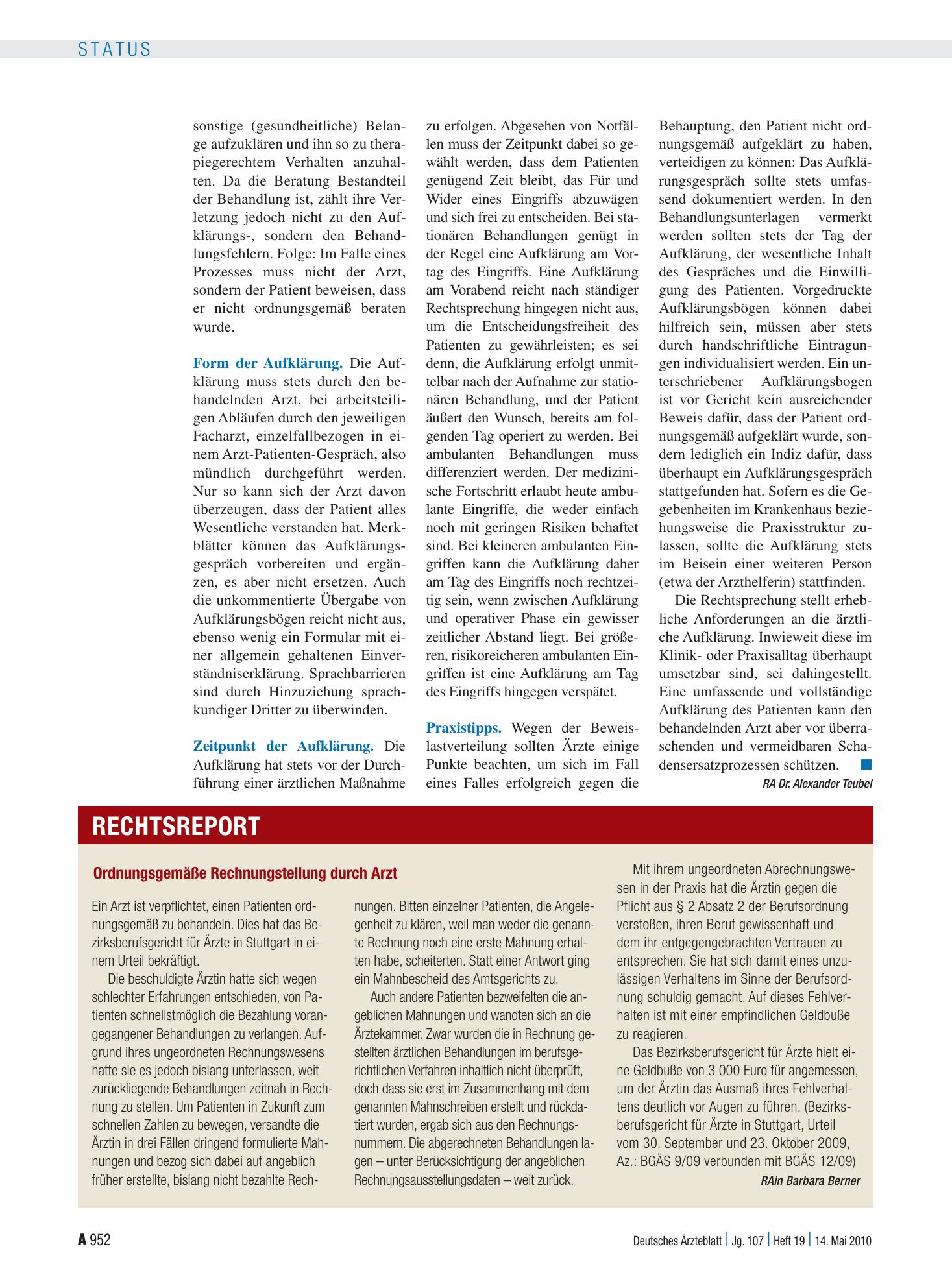 Vorschauseite 1: Ordnungsgemäße Rechnungstellung durch Arzt – Deutsches Ärzteblatt