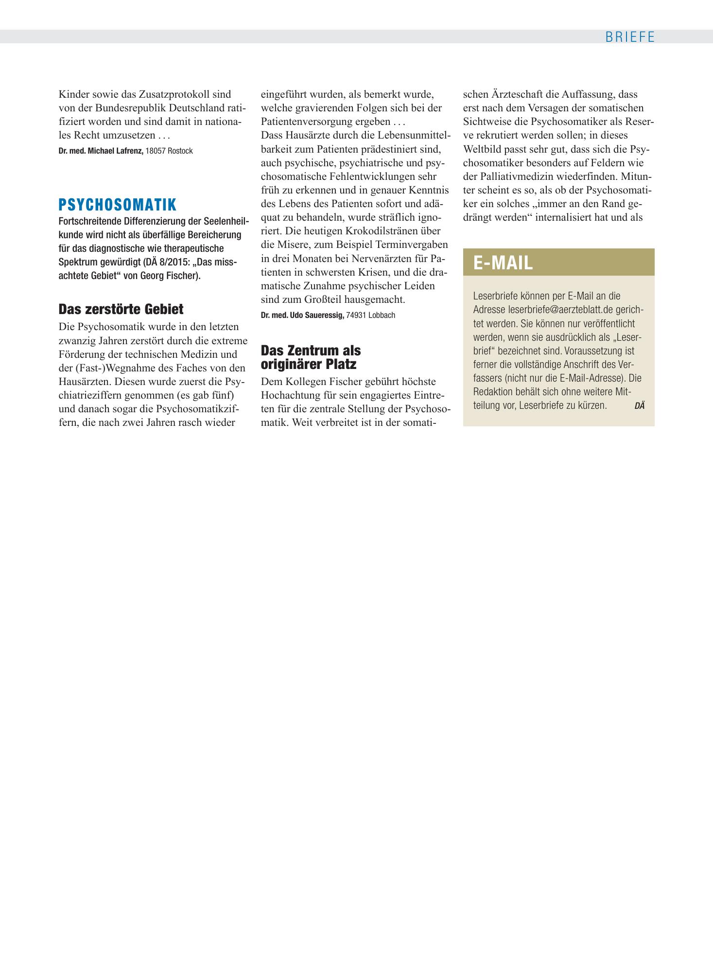 Vorschauseite 1: Psychosomatik: Das zerstörte Gebiet – Deutsches Ärzteblatt