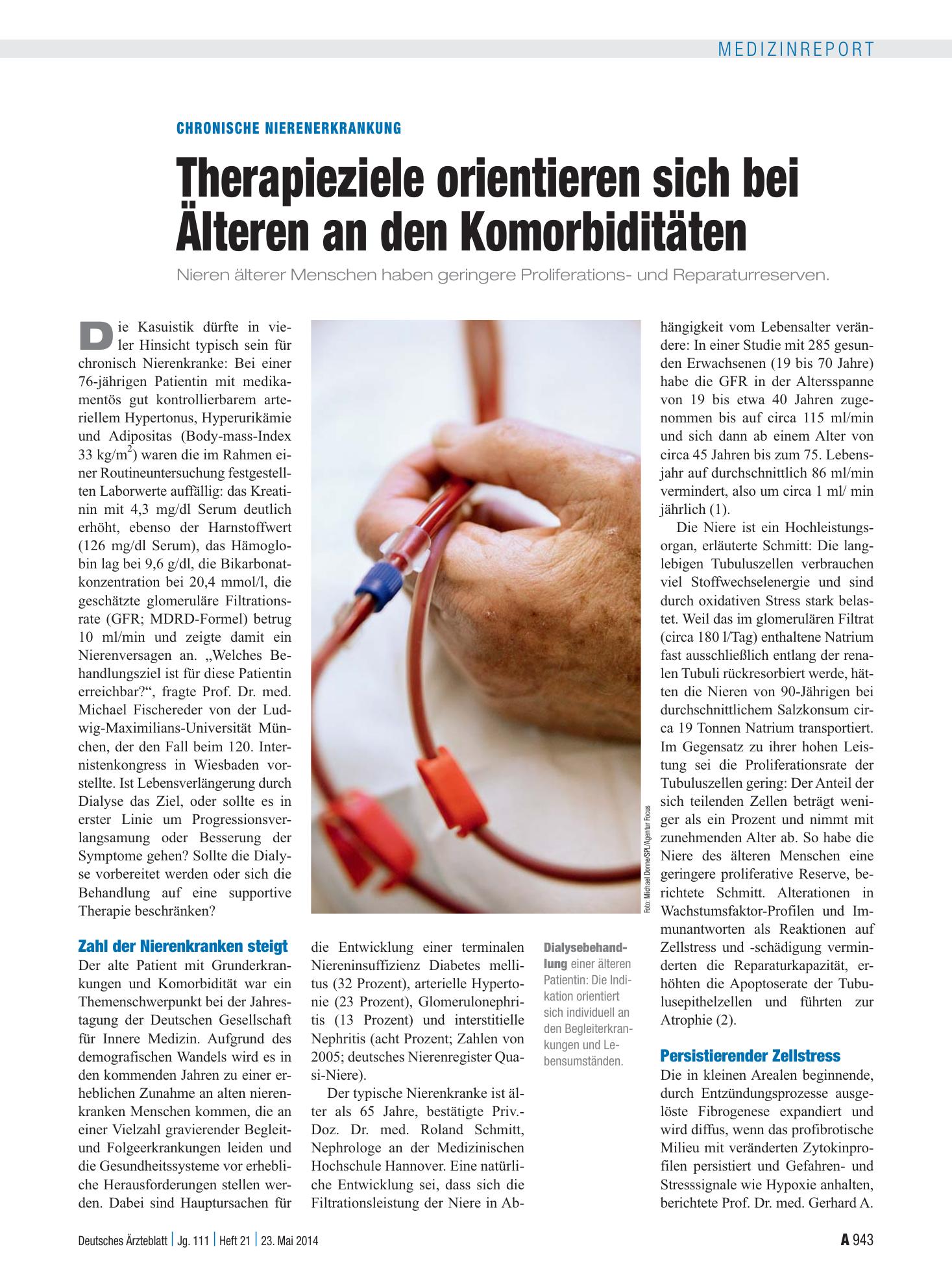 Vorschauseite 1: Chronische Nierenerkrankung: Therapieziele orientieren sich bei Älteren an den Komorbiditäten – Deutsches Ärzteblatt