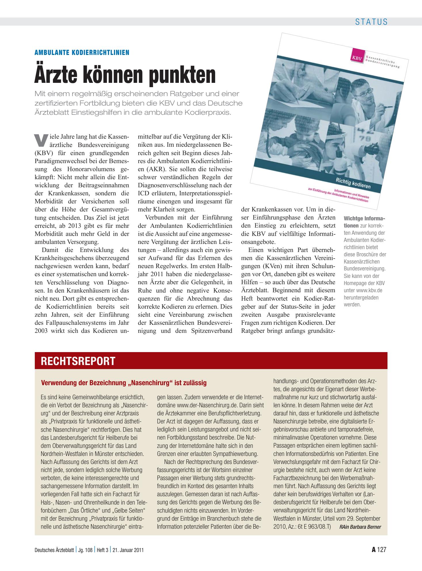 Vorschauseite 1: Verwendung der Bezeichnung „Nasenchirurg“ ist zulässig – Deutsches Ärzteblatt