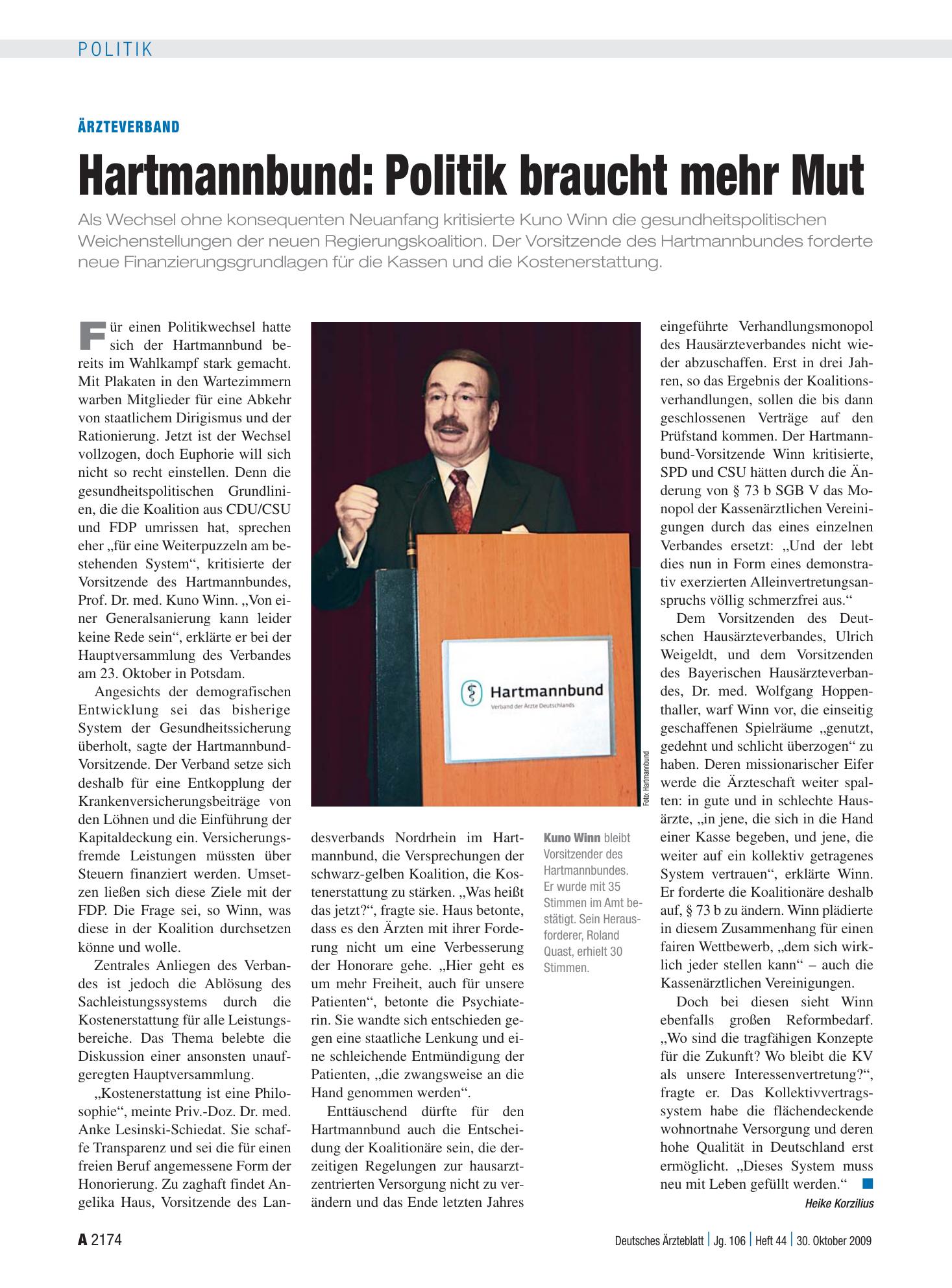 Vorschauseite 1: Ärzteverband – Hartmannbund: Politik braucht mehr Mut – Deutsches Ärzteblatt