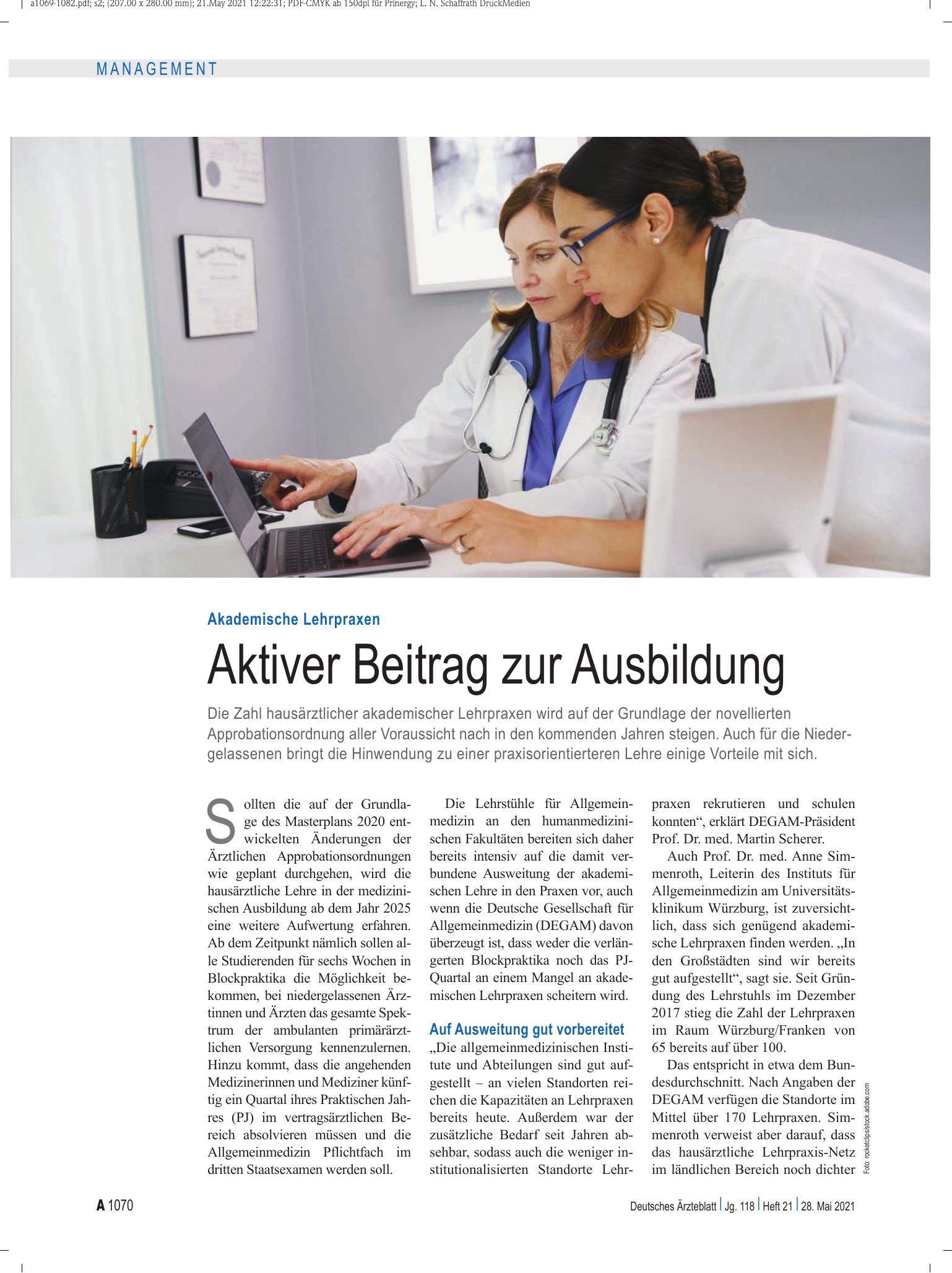 Vorschauseite 1: Akademische Lehrpraxen: Aktiver Beitrag zur Ausbildung – Deutsches Ärzteblatt
