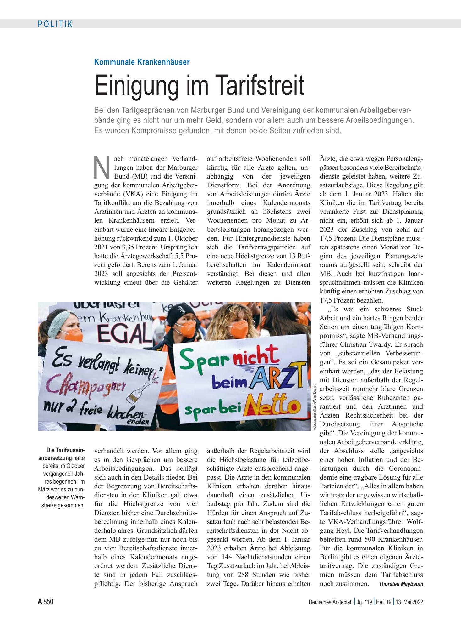 Vorschauseite 1: Kommunale Krankenhäuser: Einigung im Tarifstreit – Deutsches Ärzteblatt