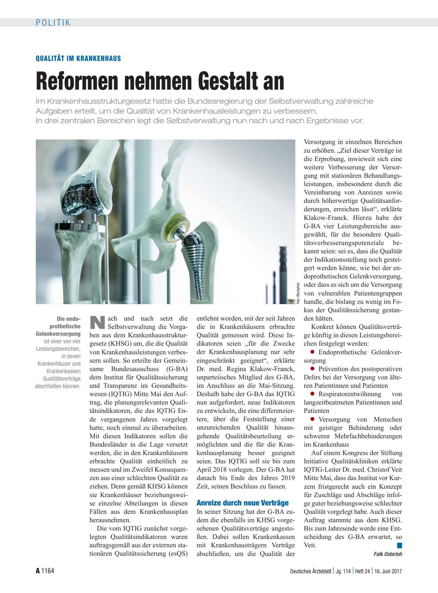Vorschauseite 1: Qualität im Krankenhaus: Reformen nehmen Gestalt an – Deutsches Ärzteblatt