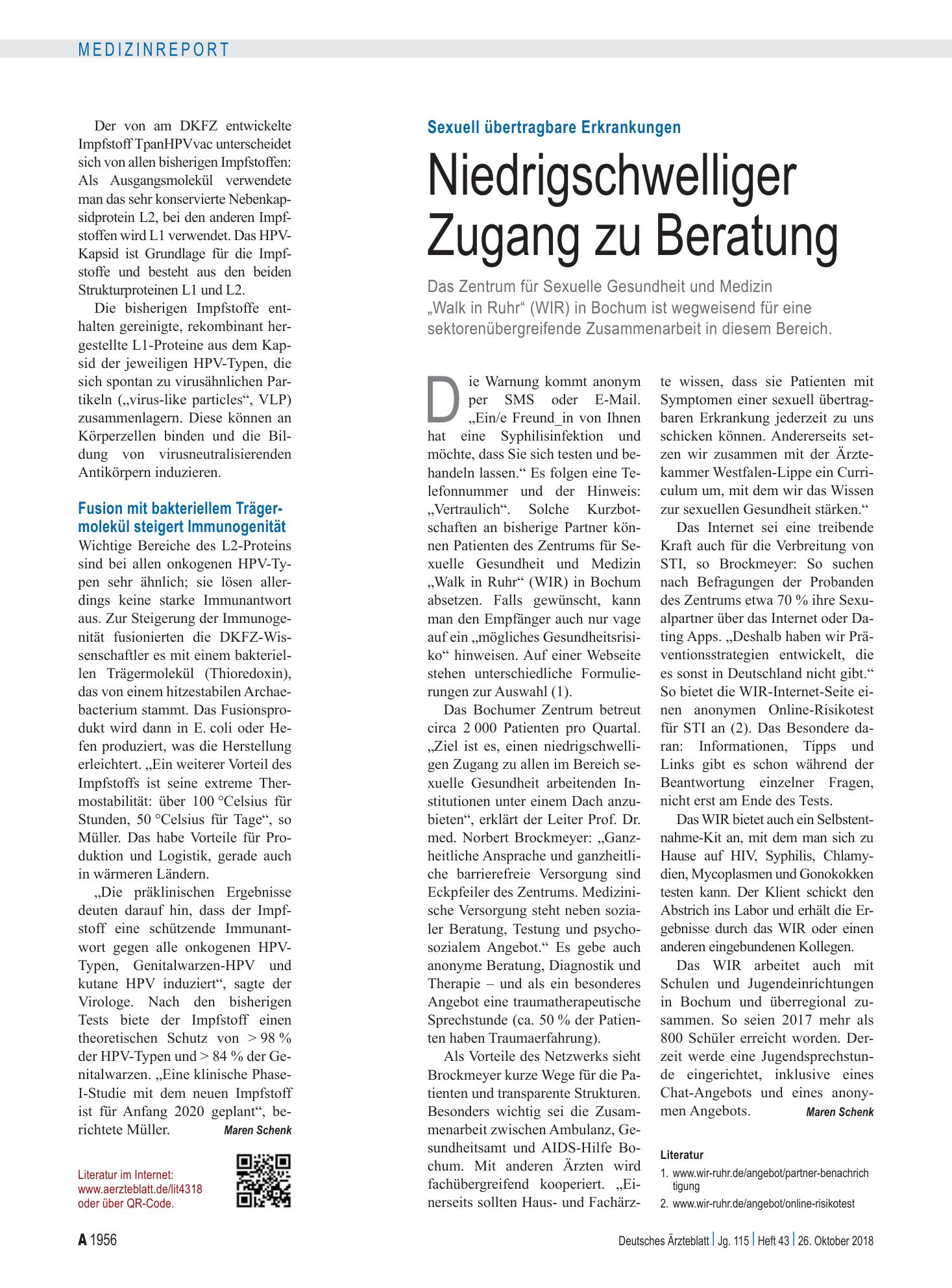 Vorschauseite 1: Sexuell übertragbare Erkrankungen: Niedrigschwelliger Zugang zu Beratung – Deutsches Ärzteblatt