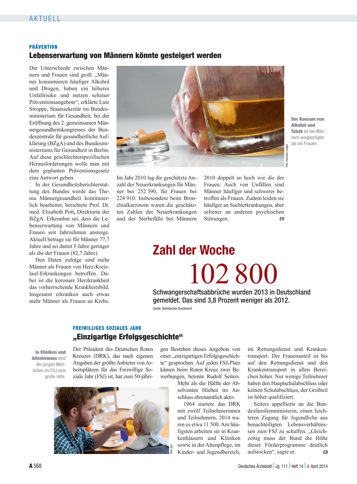 Vorschauseite 1: Prävention: Lebenserwartung von Männern könnte gesteigert werden – Deutsches Ärzteblatt