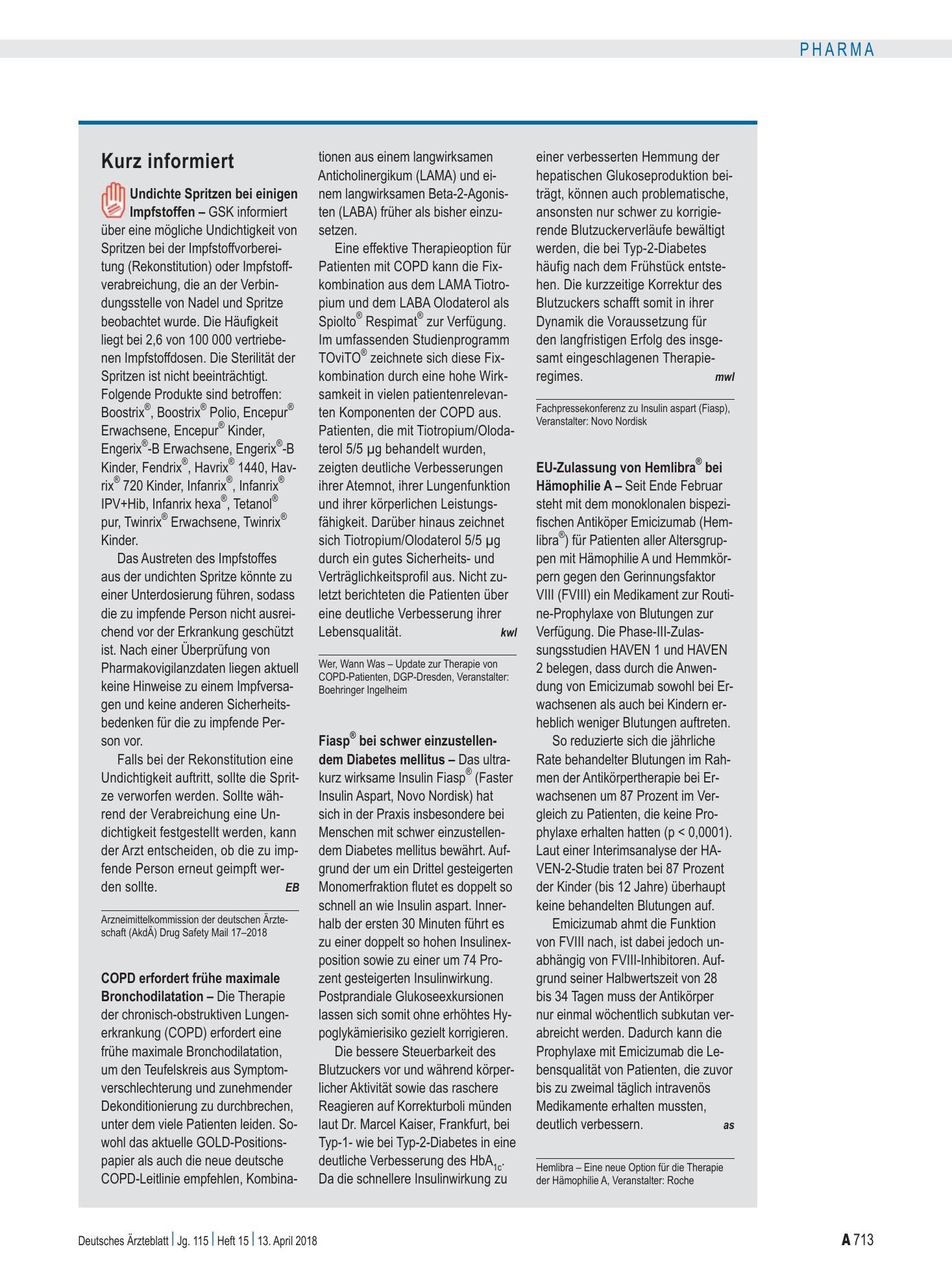 Vorschauseite 1: Kurz informiert – Deutsches Ärzteblatt