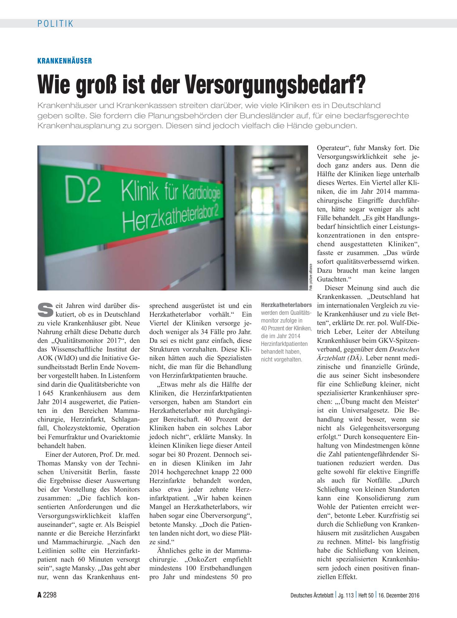 Vorschauseite 1: Krankenhäuser: Wie groß ist der Versorgungsbedarf? – Deutsches Ärzteblatt