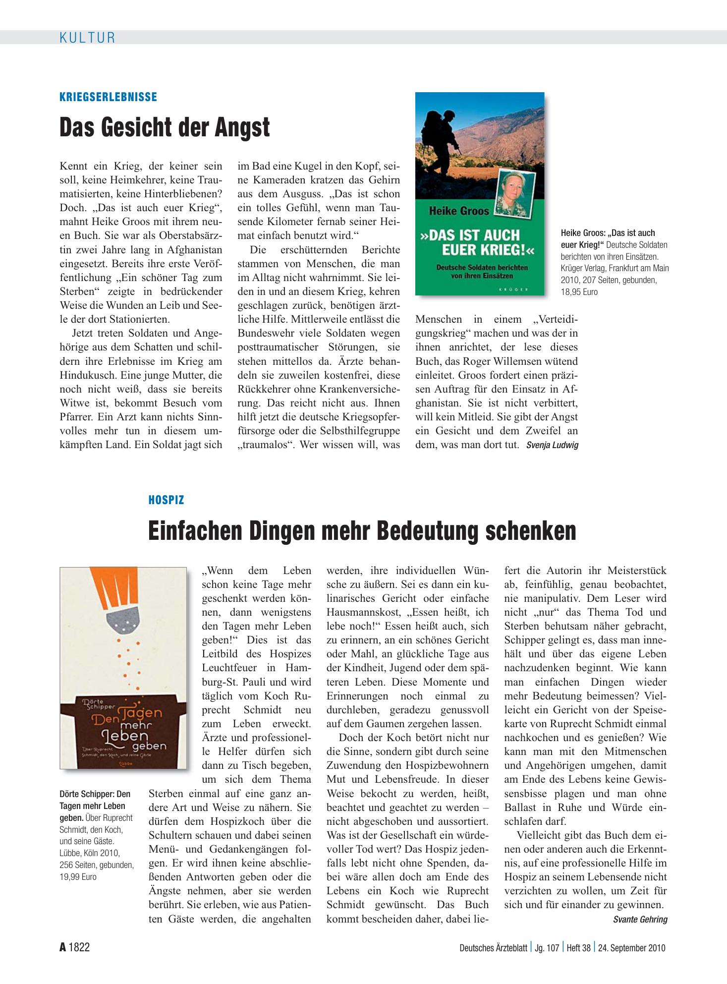 Vorschauseite 1: Kriegserlebnisse: Das Gesicht der Angst – Deutsches Ärzteblatt