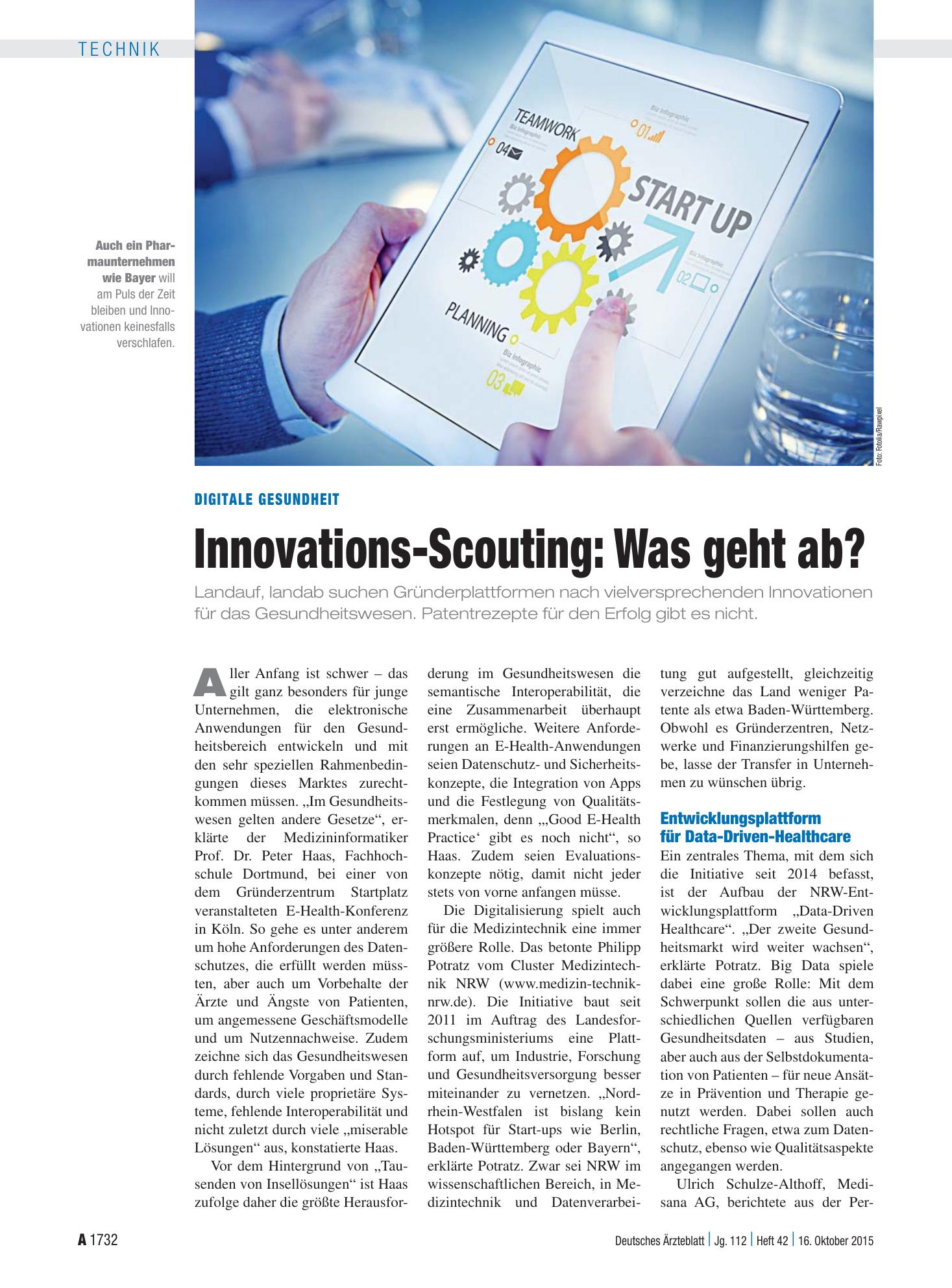 Vorschauseite 1: Digitale Gesundheit: Innovations-Scouting: Was geht ab? – Deutsches Ärzteblatt