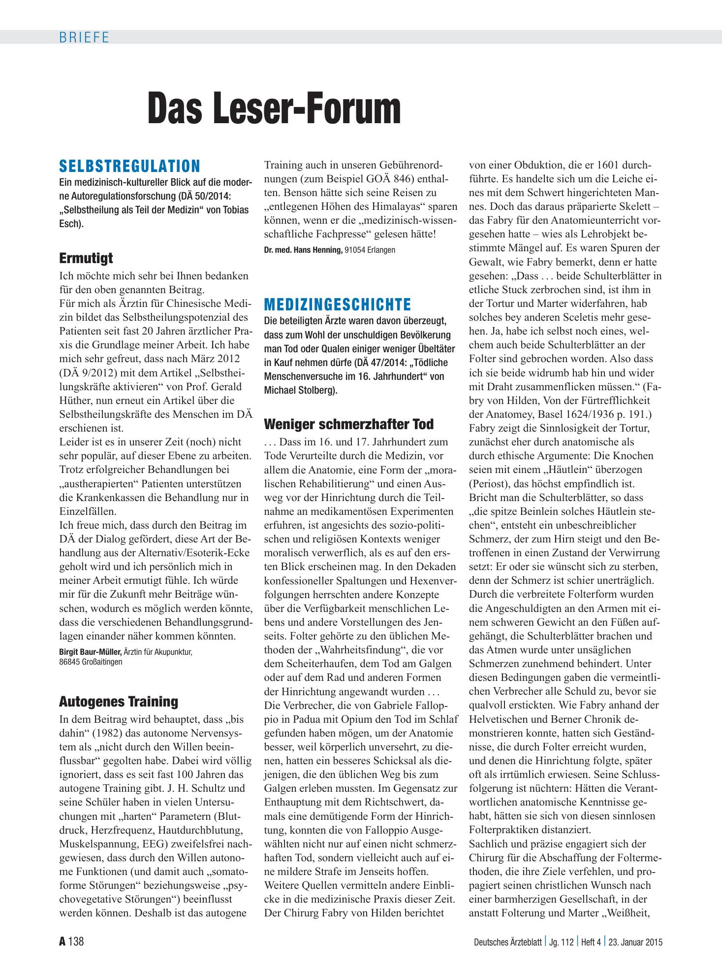 Vorschauseite 1: Selbstregulation: Autogenes Training – Deutsches Ärzteblatt