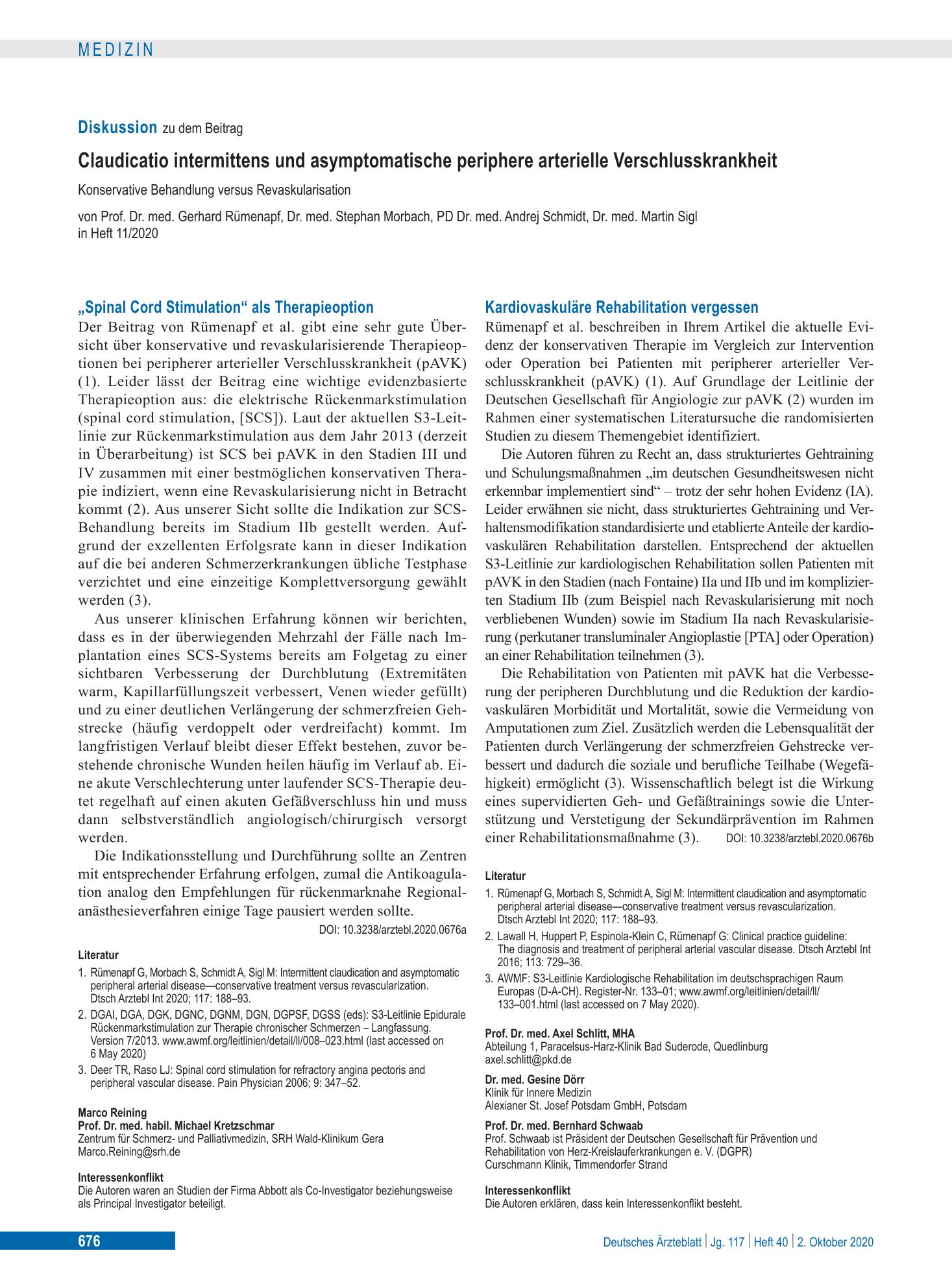 Vorschauseite 1: „Spinal Cord Stimulation“ als Therapieoption – Deutsches Ärzteblatt