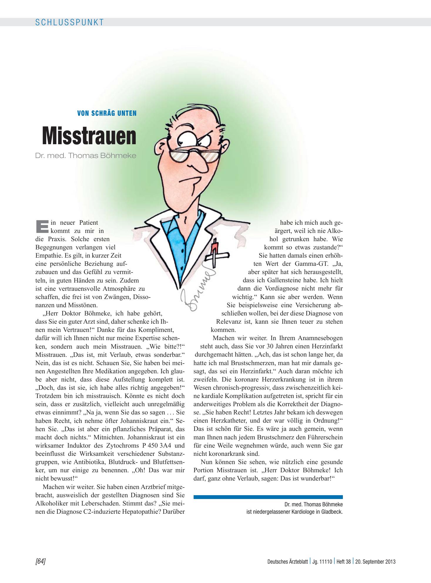 Vorschauseite 1: Von schräg unten: Misstrauen – Deutsches Ärzteblatt