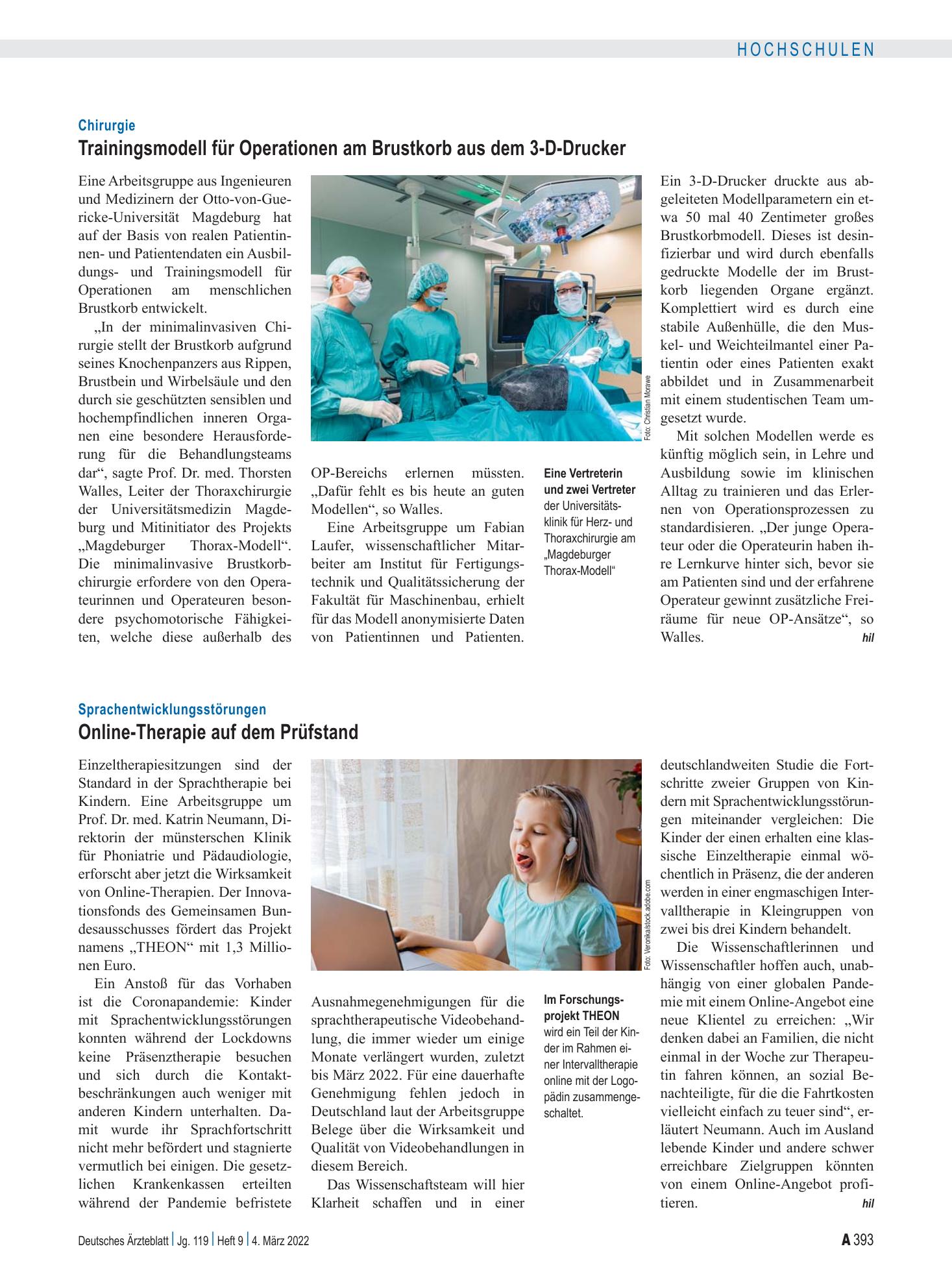 Vorschauseite 1: Sprachentwicklungsstörungen: Online-Therapie auf dem Prüfstand – Deutsches Ärzteblatt