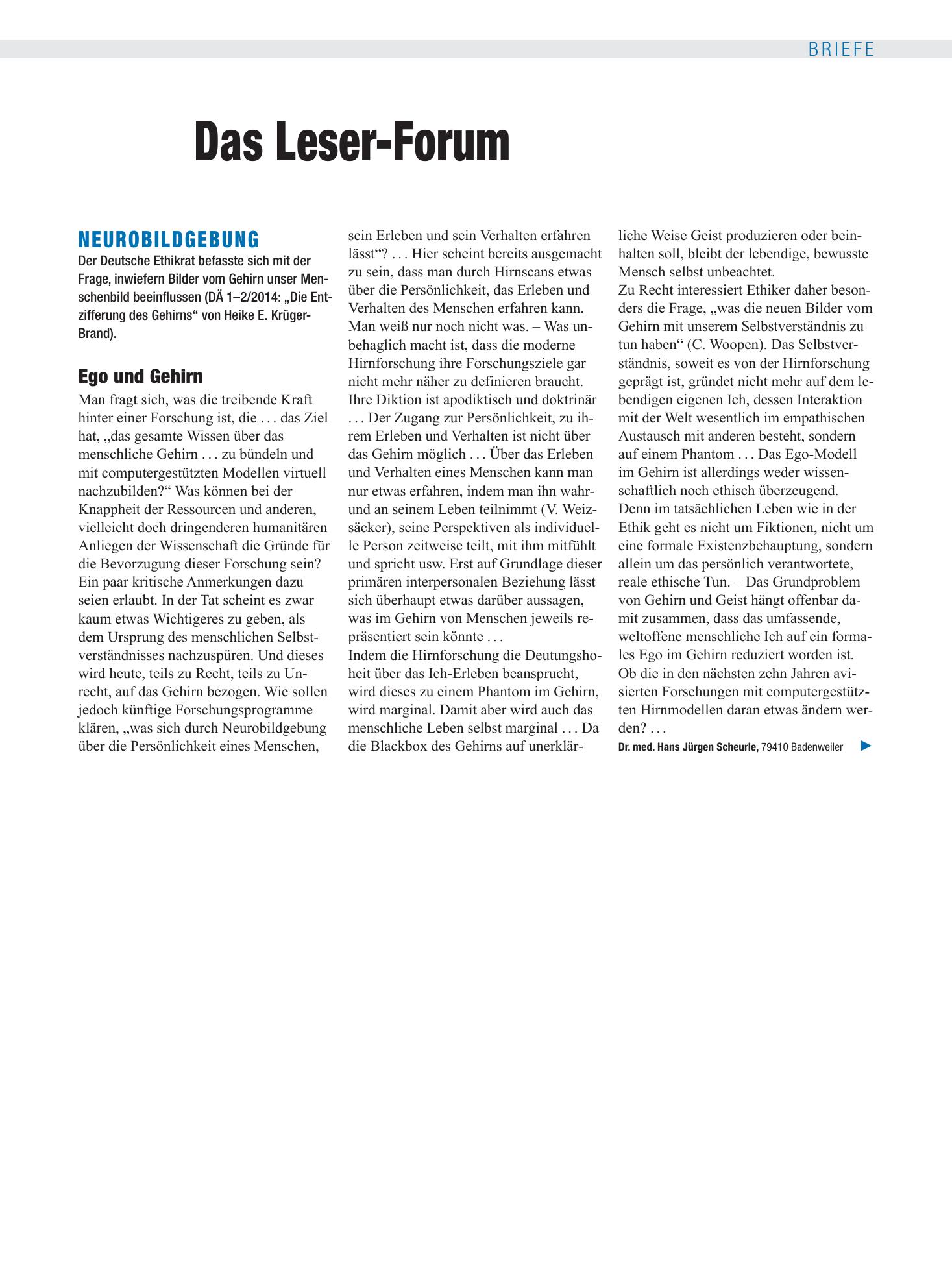 Vorschauseite 1: Neurobildgebung: Ego und Gehirn – Deutsches Ärzteblatt