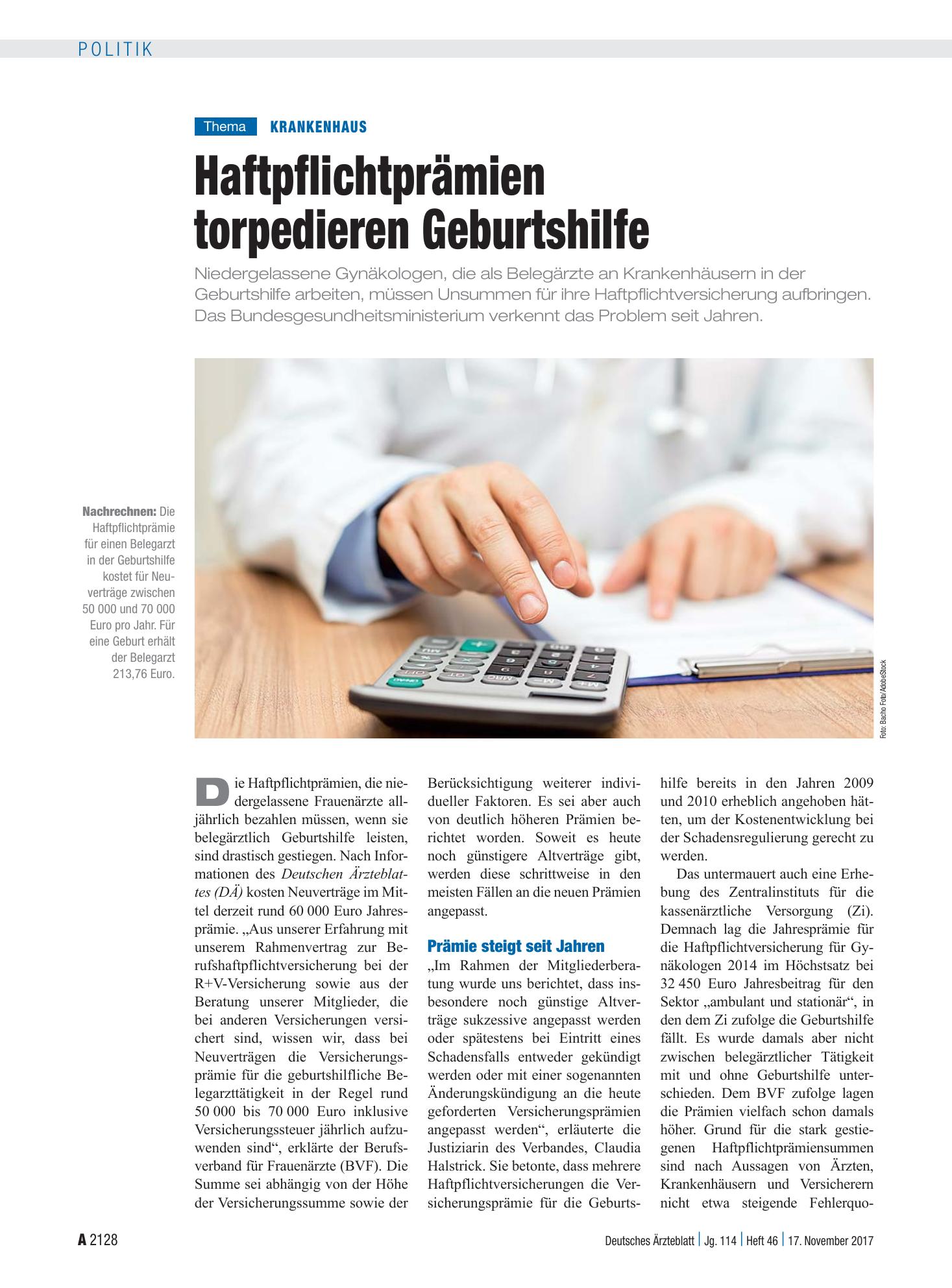 Vorschauseite 1: Krankenhaus: Haftpflichtprämien torpedieren Geburtshilfe – Deutsches Ärzteblatt