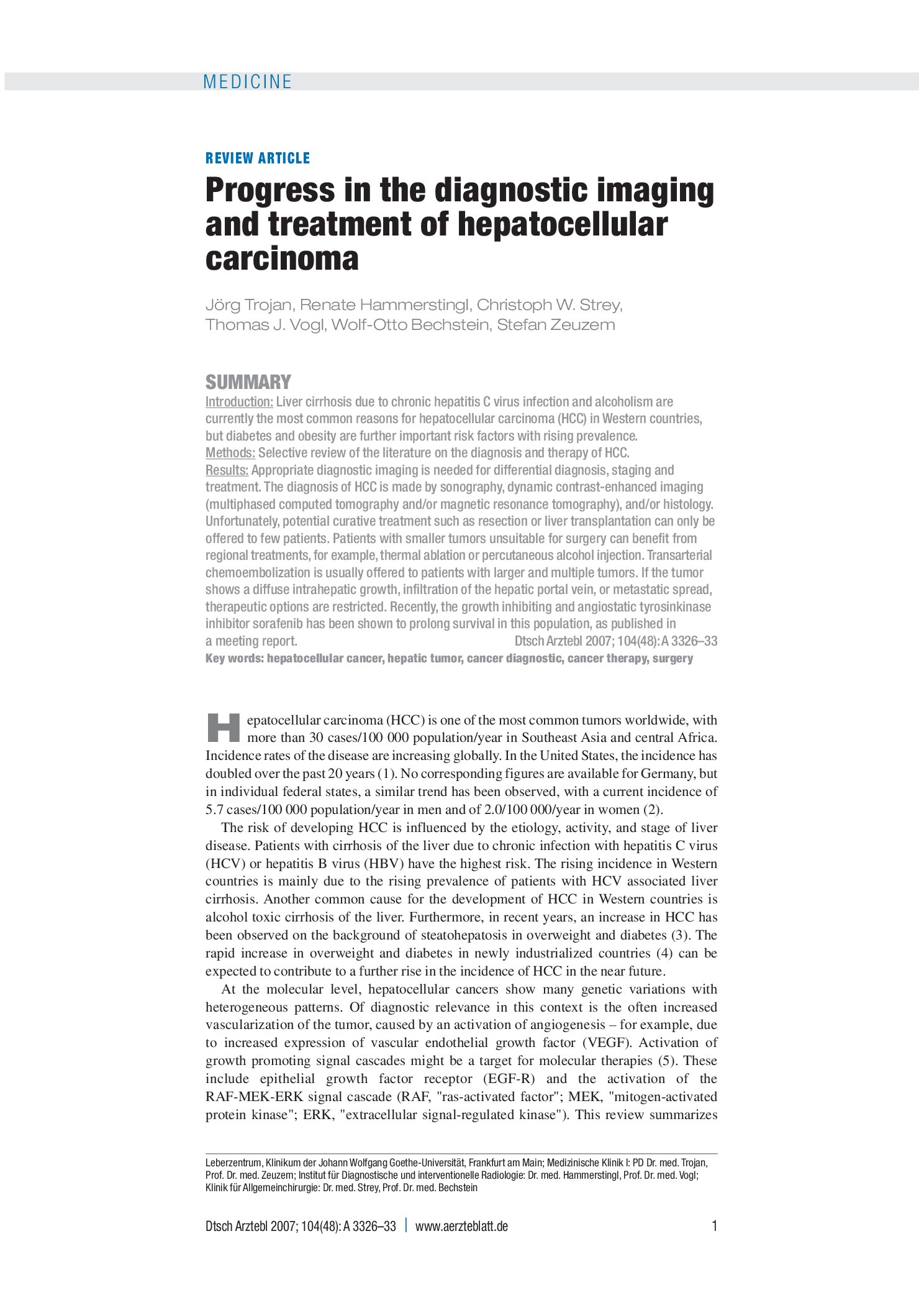 Vorschauseite 1: Fortschritte in der bildgebenden Diagnostik und Therapie des hepatozellulären Karzinoms – Deutsches Ärzteblatt
