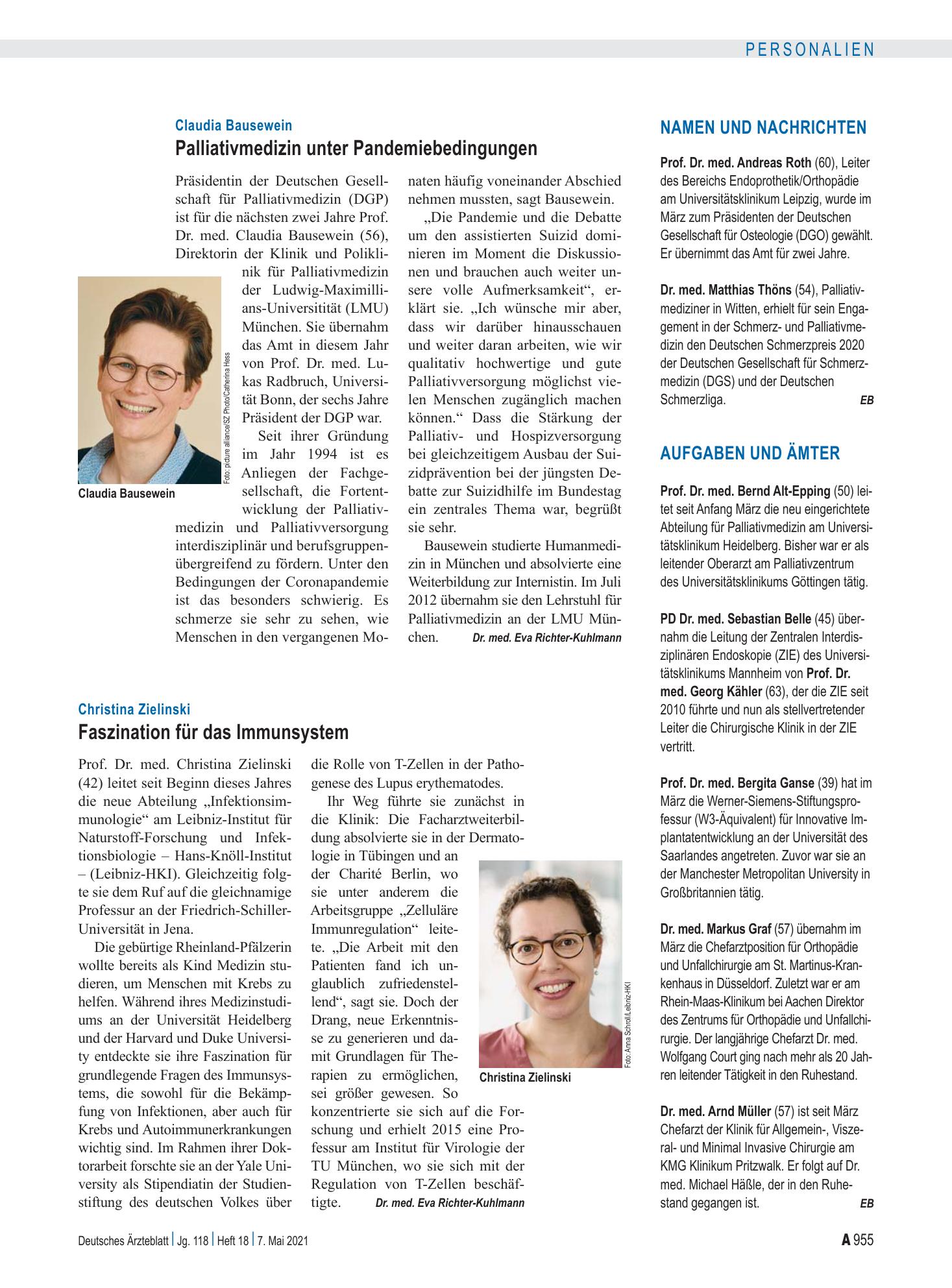 Vorschauseite 1: Aufgaben und Ämter – Deutsches Ärzteblatt