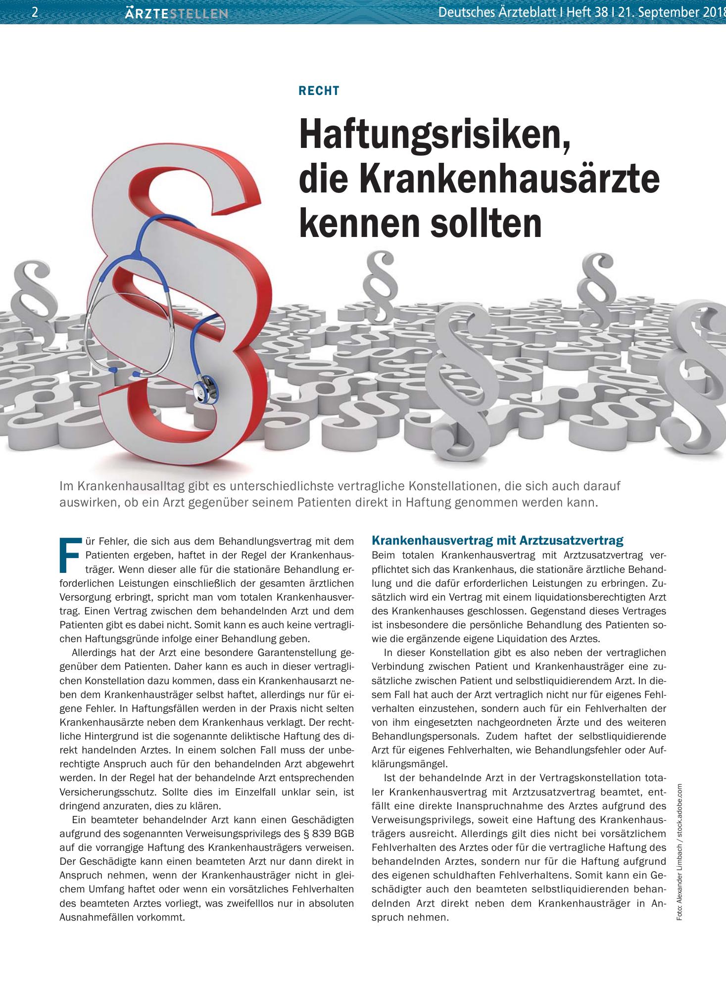 Vorschauseite 1: Recht: Haftungsrisiken, die Krankenhausärzte kennen sollten – Deutsches Ärzteblatt