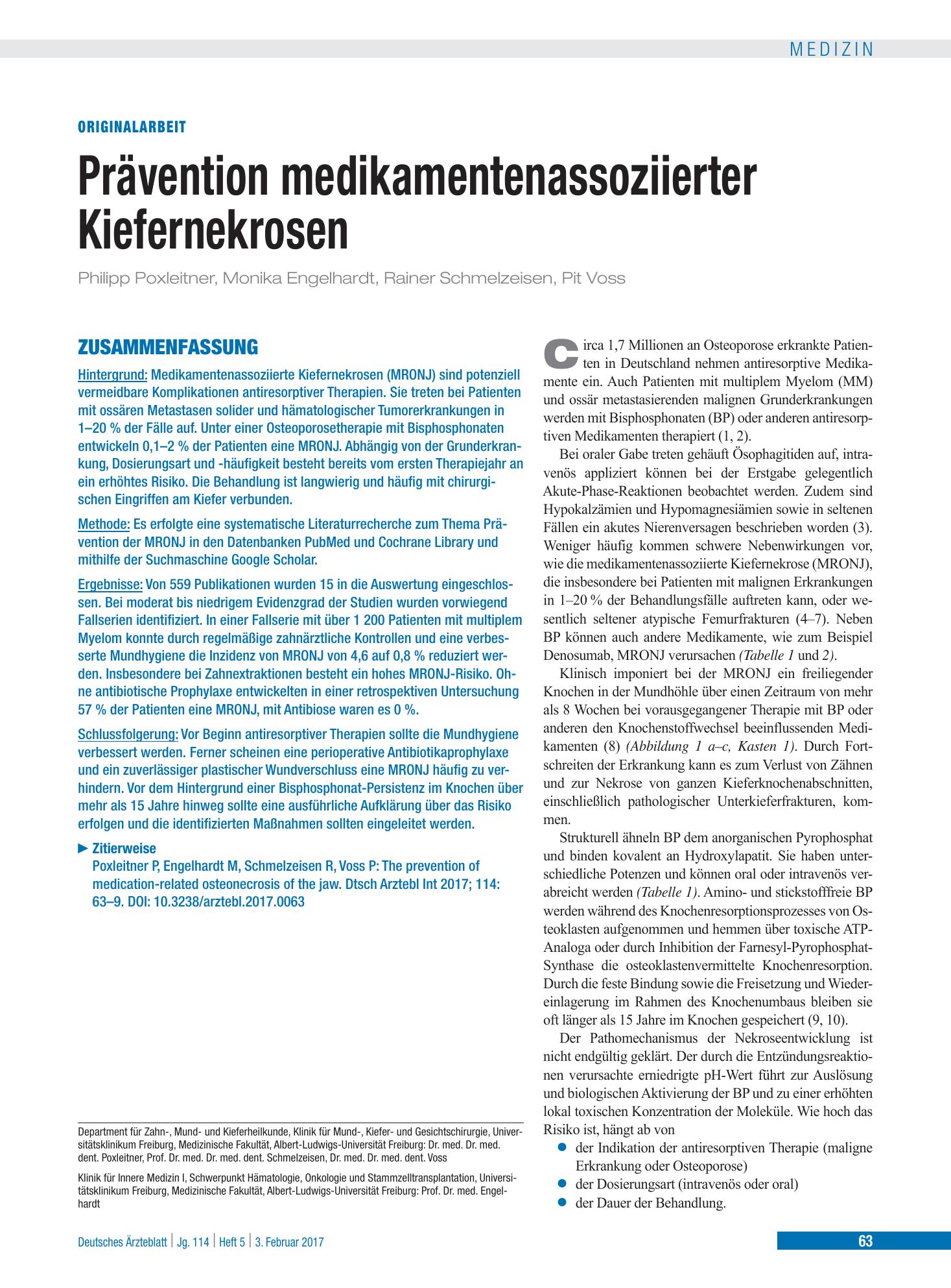 Vorschauseite 1: Prävention medikamentenassoziierter Kiefernekrosen – Deutsches Ärzteblatt