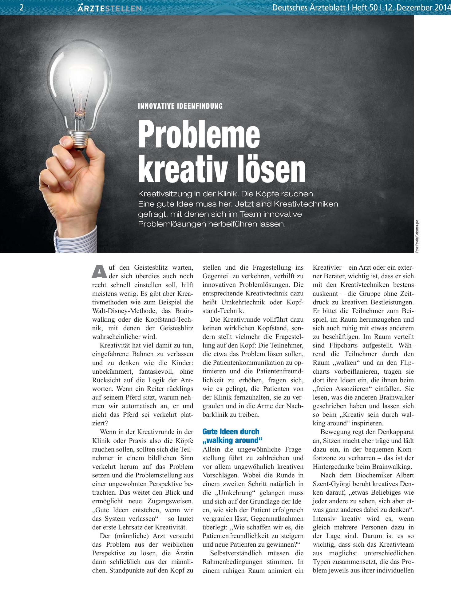 Vorschauseite 1: Innovative Ideenfindung: Probleme kreativ lösen – Deutsches Ärzteblatt