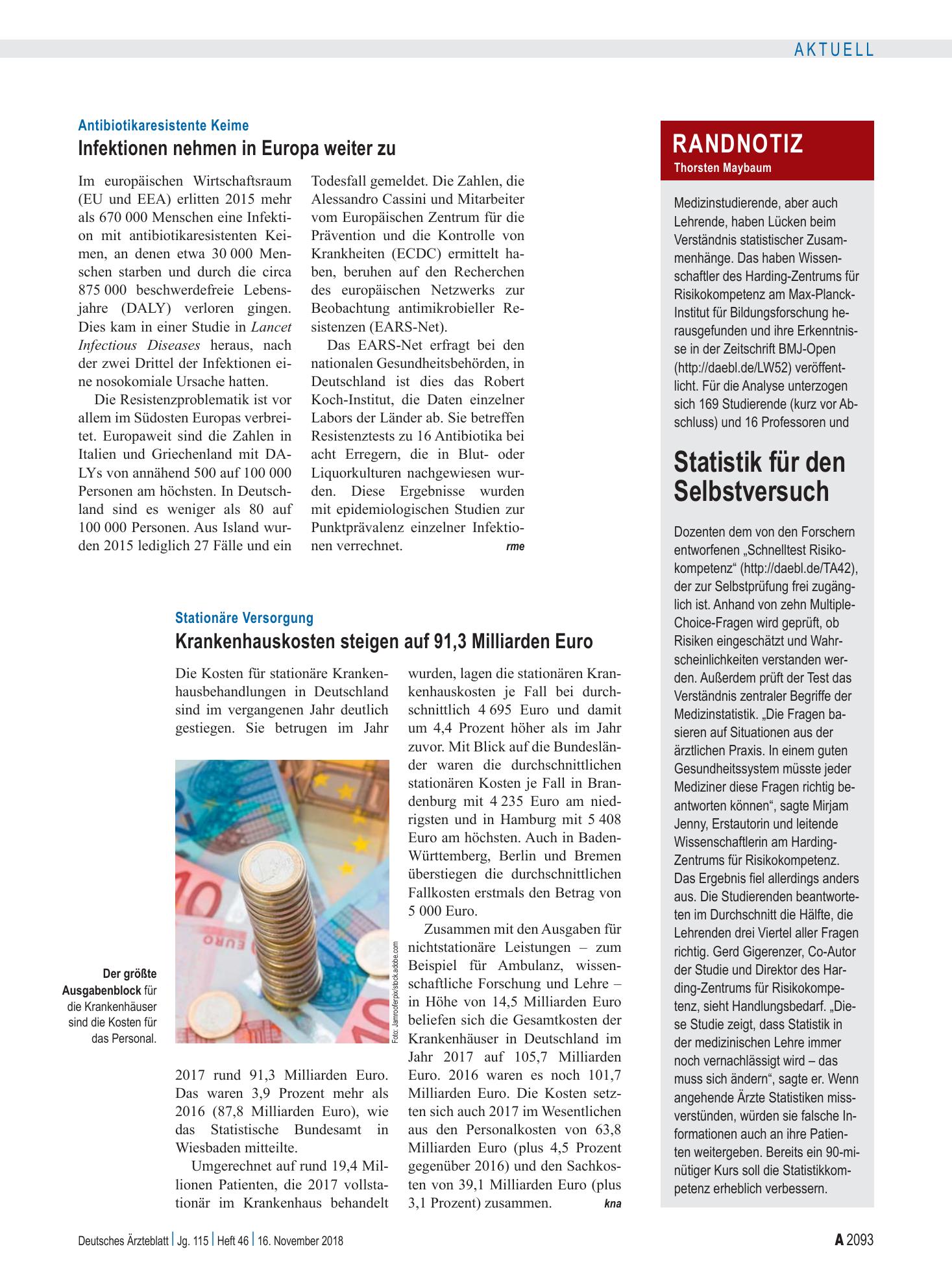 Vorschauseite 1: Randnotiz: Statistik für den Selbstversuch – Deutsches Ärzteblatt