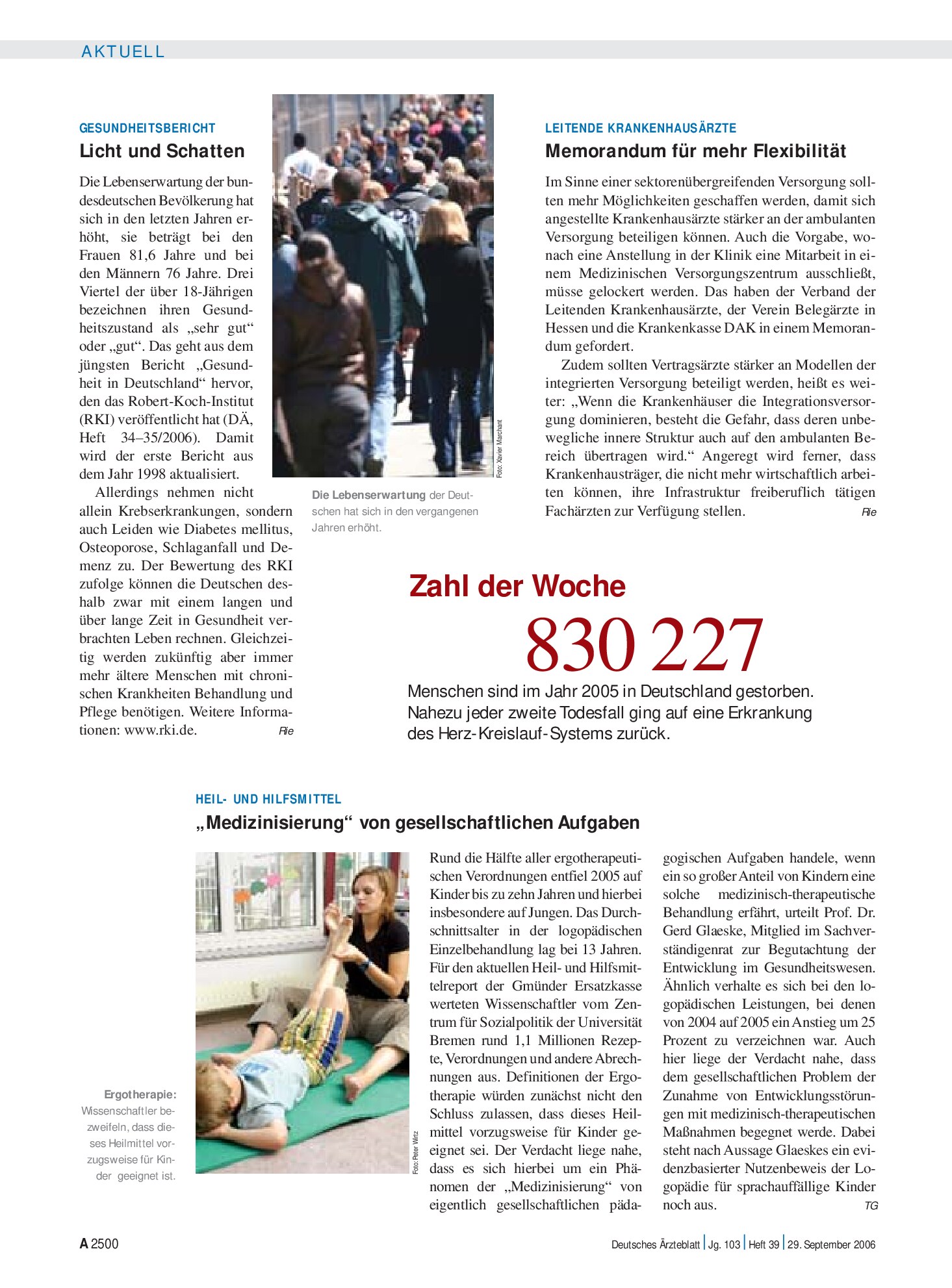 Vorschauseite 1: Gesundheitsbericht: Licht und Schatten – Deutsches Ärzteblatt