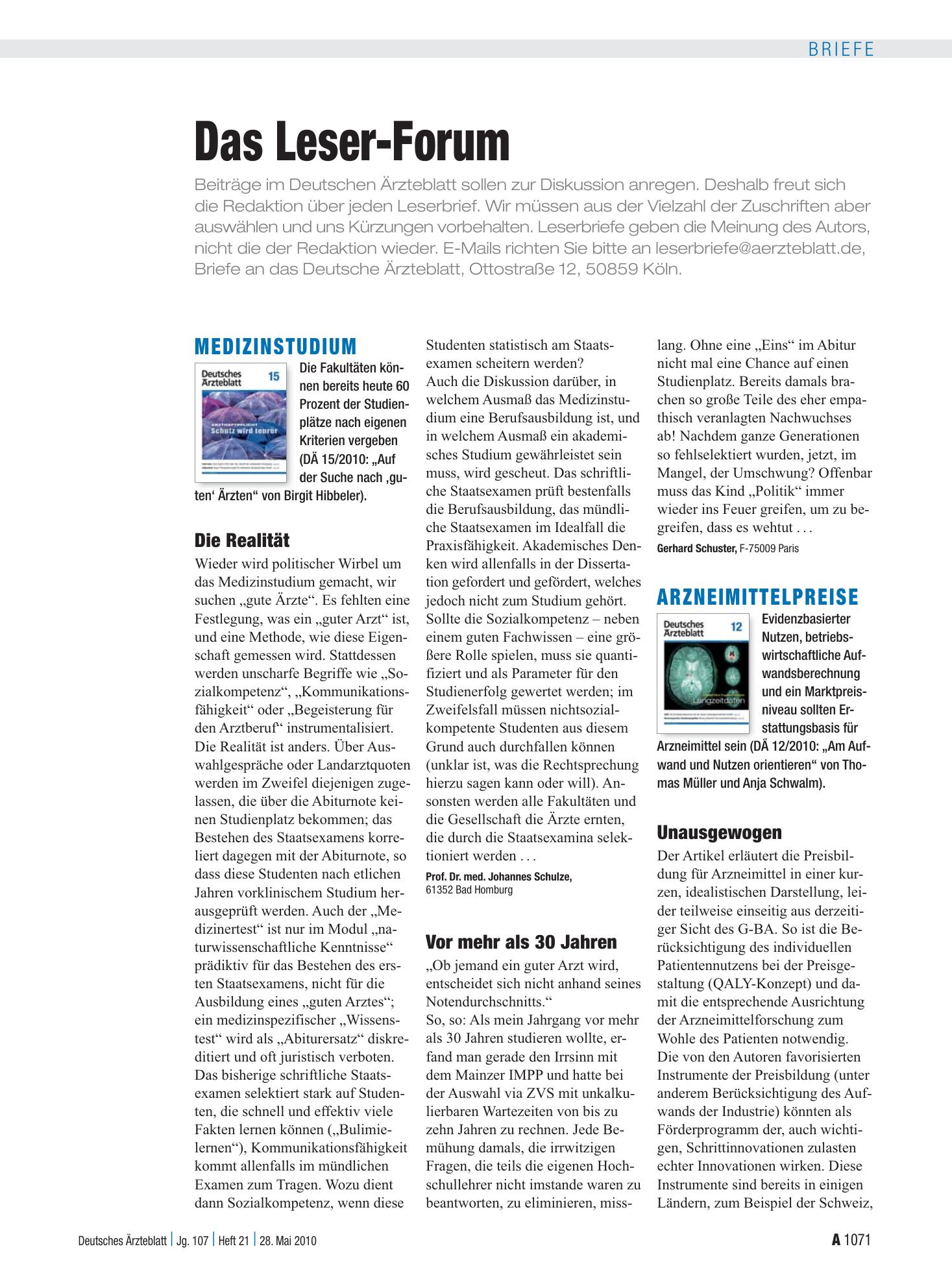 Vorschauseite 1: Medizinstudium: Die Realität – Deutsches Ärzteblatt