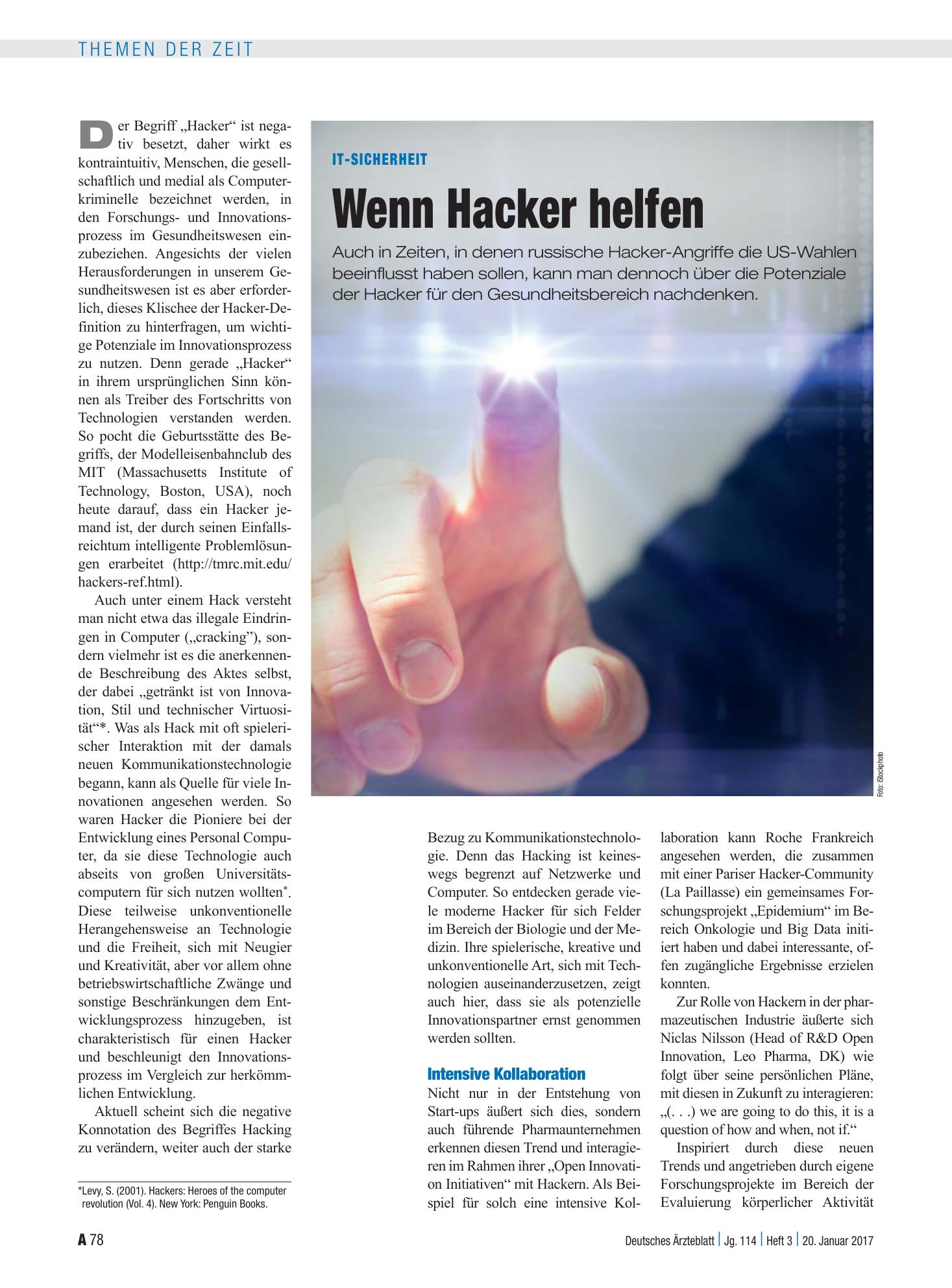 Vorschauseite 1: IT-Sicherheit: Wenn Hacker helfen – Deutsches Ärzteblatt