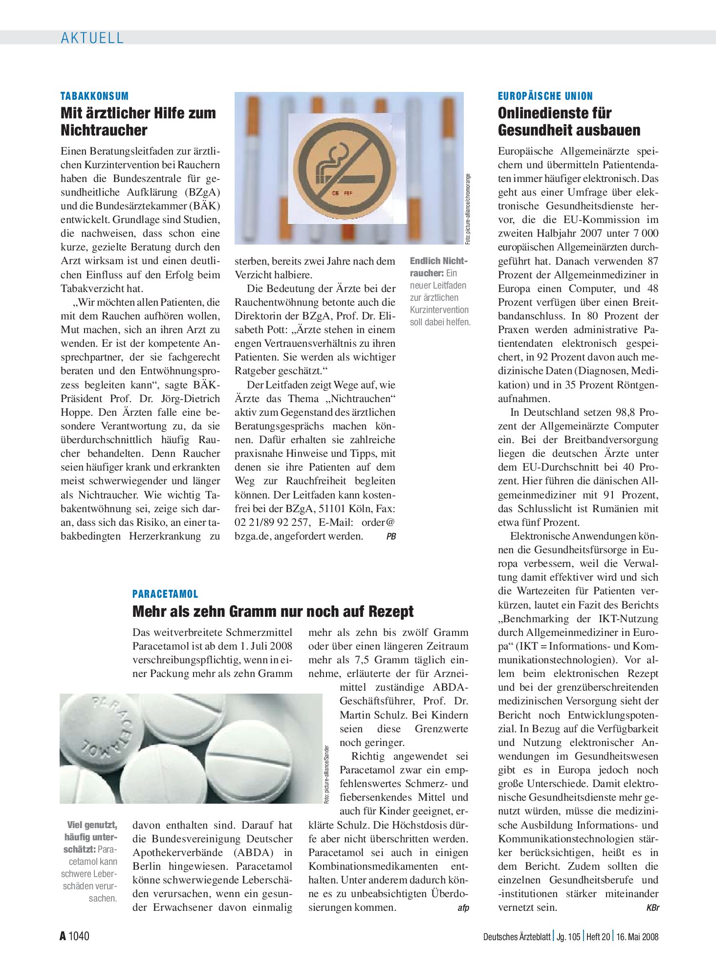 Vorschauseite 1: Tabakkonsum: Mit ärztlicher Hilfe zum Nichtraucher – Deutsches Ärzteblatt