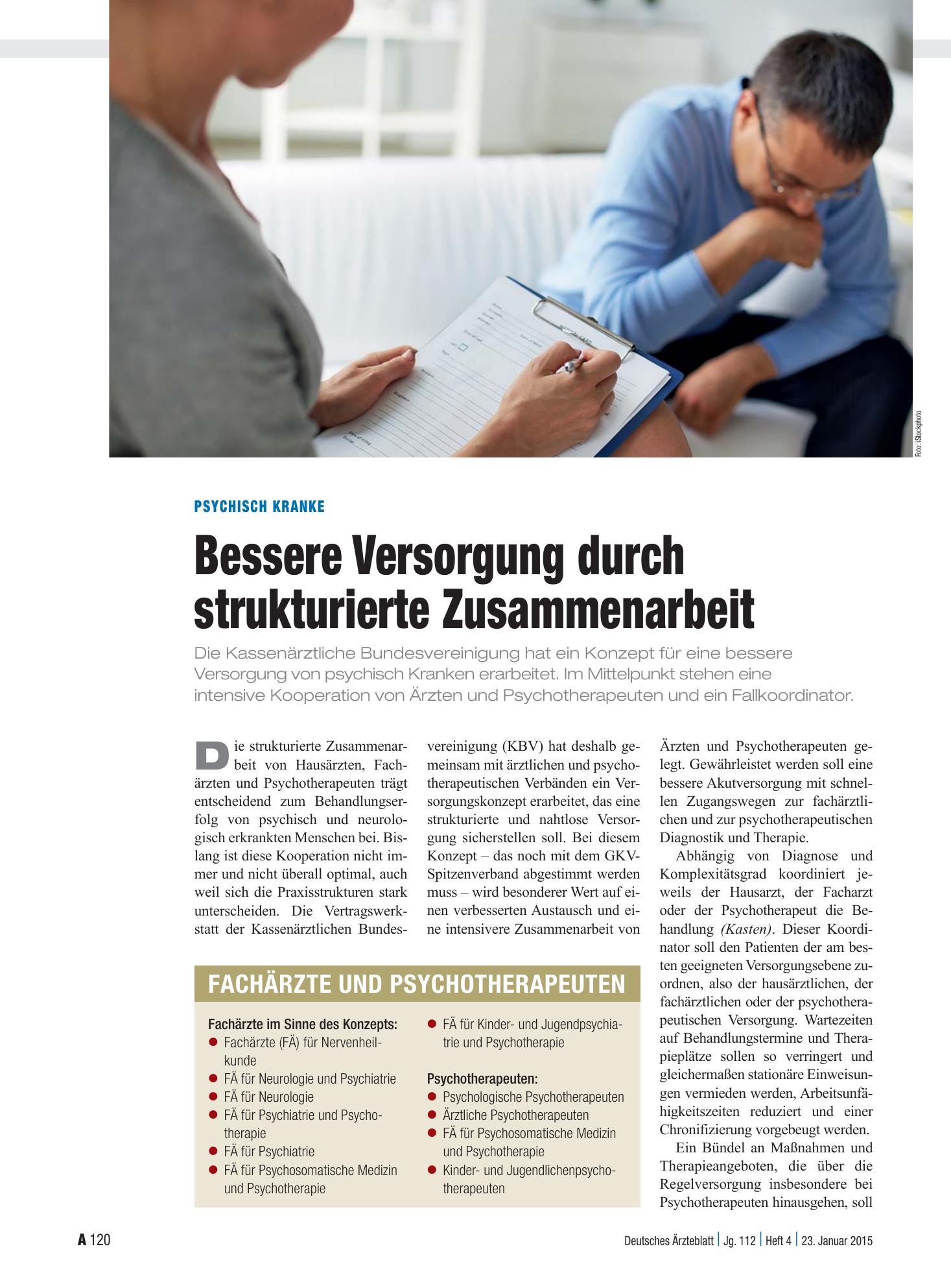 Vorschauseite 1: Psychisch Kranke: Bessere Versorgung durch strukturierte Zusammenarbeit – Deutsches Ärzteblatt