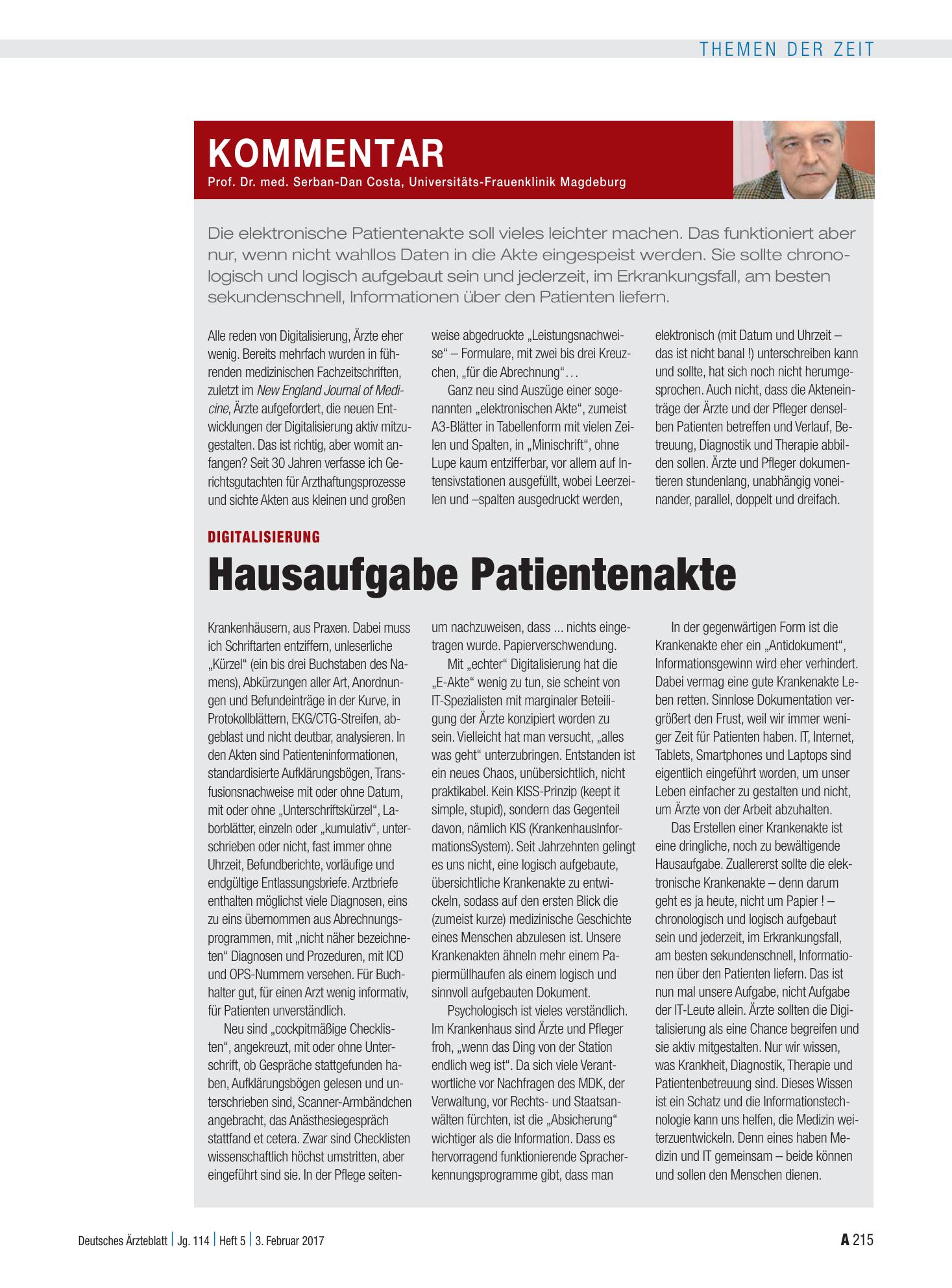 Vorschauseite 1: Digitalisierung: Hausaufgabe Patientenakte – Deutsches Ärzteblatt