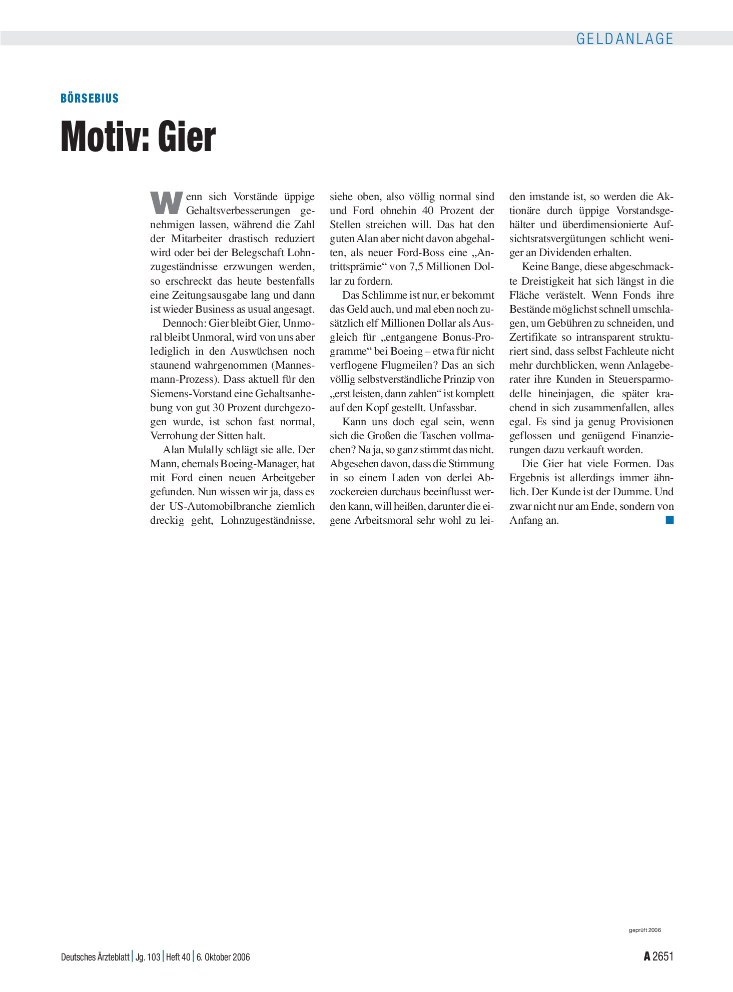 Vorschauseite 1: Motiv: Gier – Deutsches Ärzteblatt
