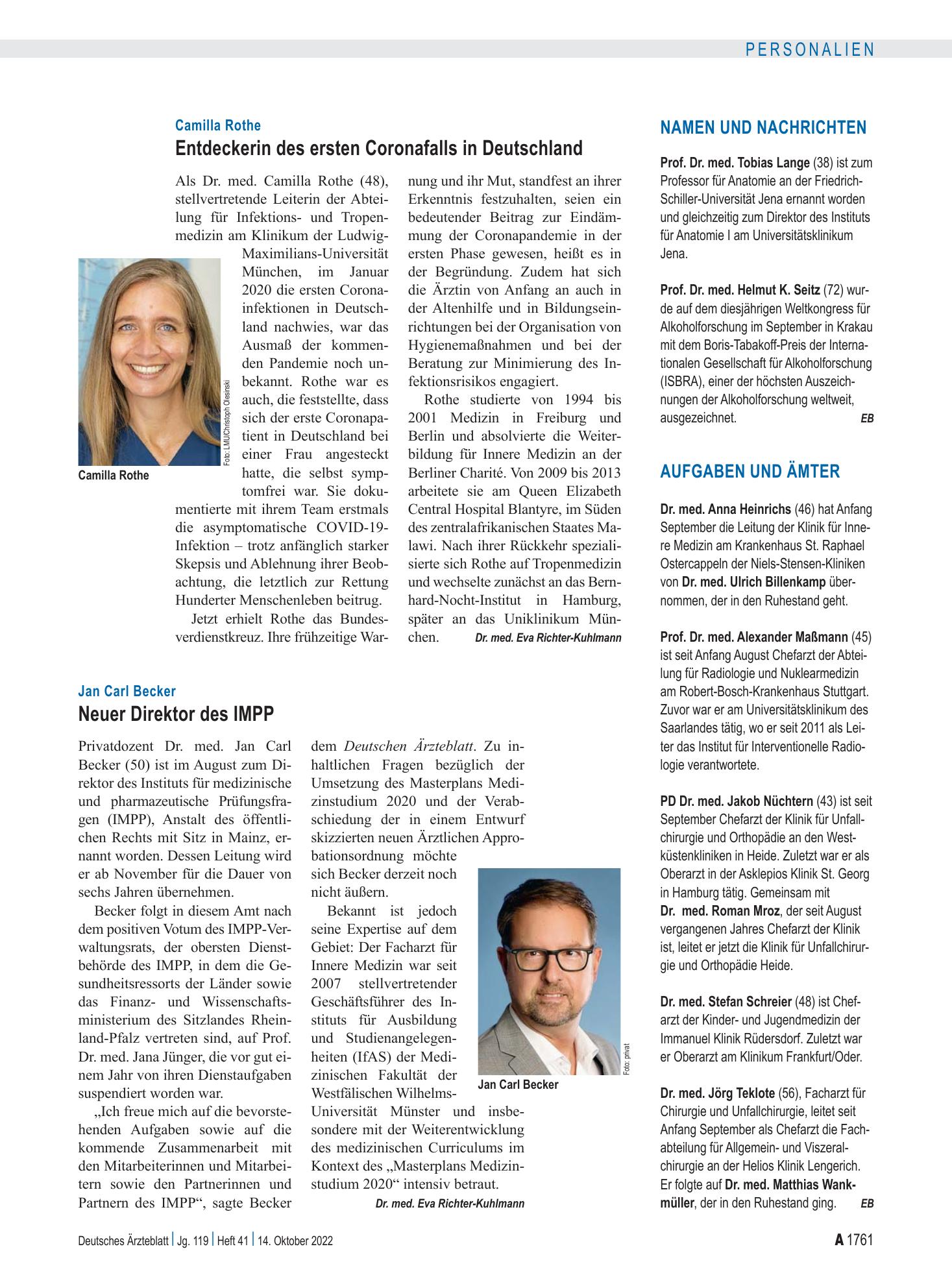 Vorschauseite 1: Aufgaben und Ämter – Deutsches Ärzteblatt