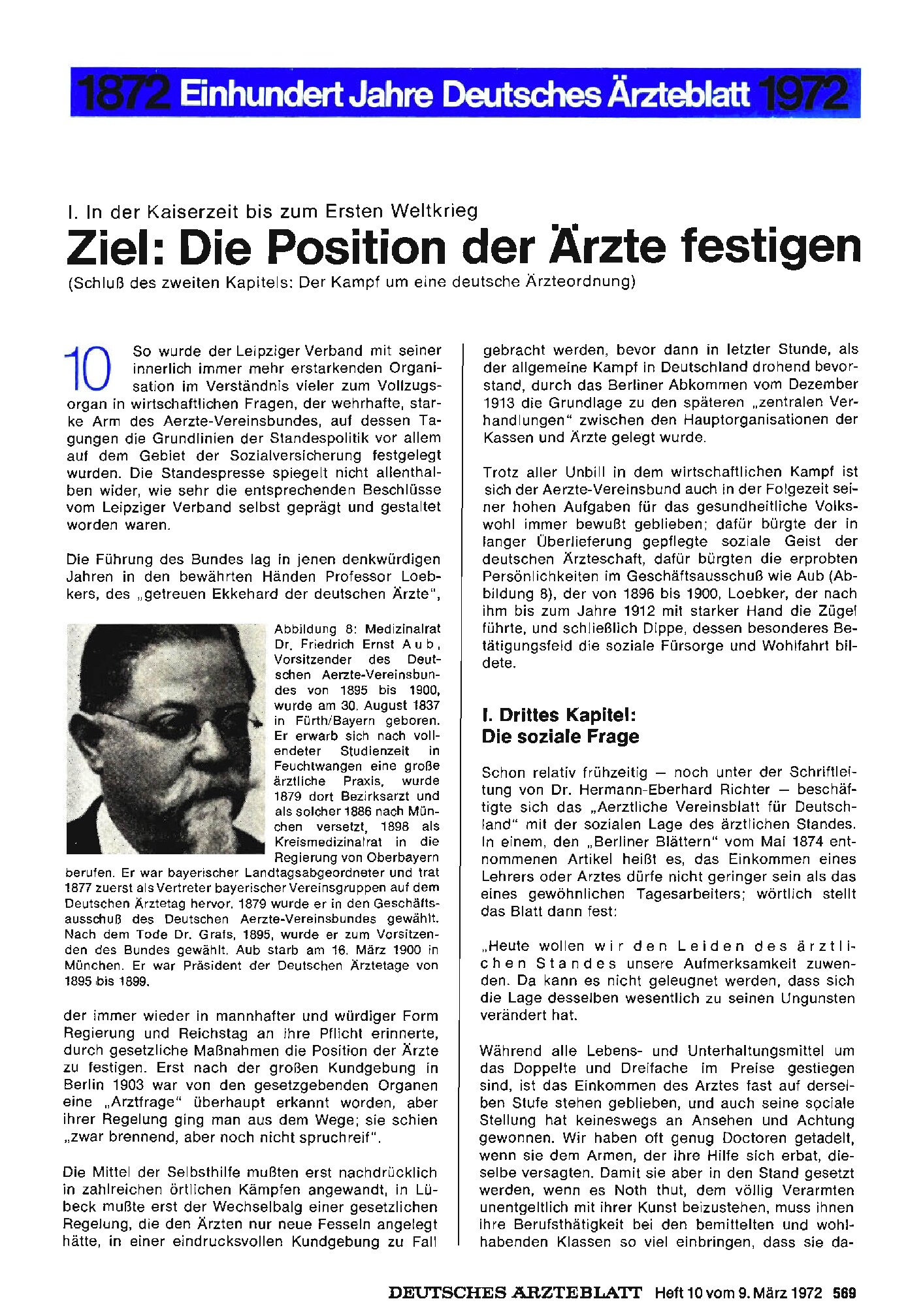 Vorschauseite 1: I. In der Kaiserzeit bis zum Ersten Weltkrieg: Ziel: Die Position der Ärzte festigen