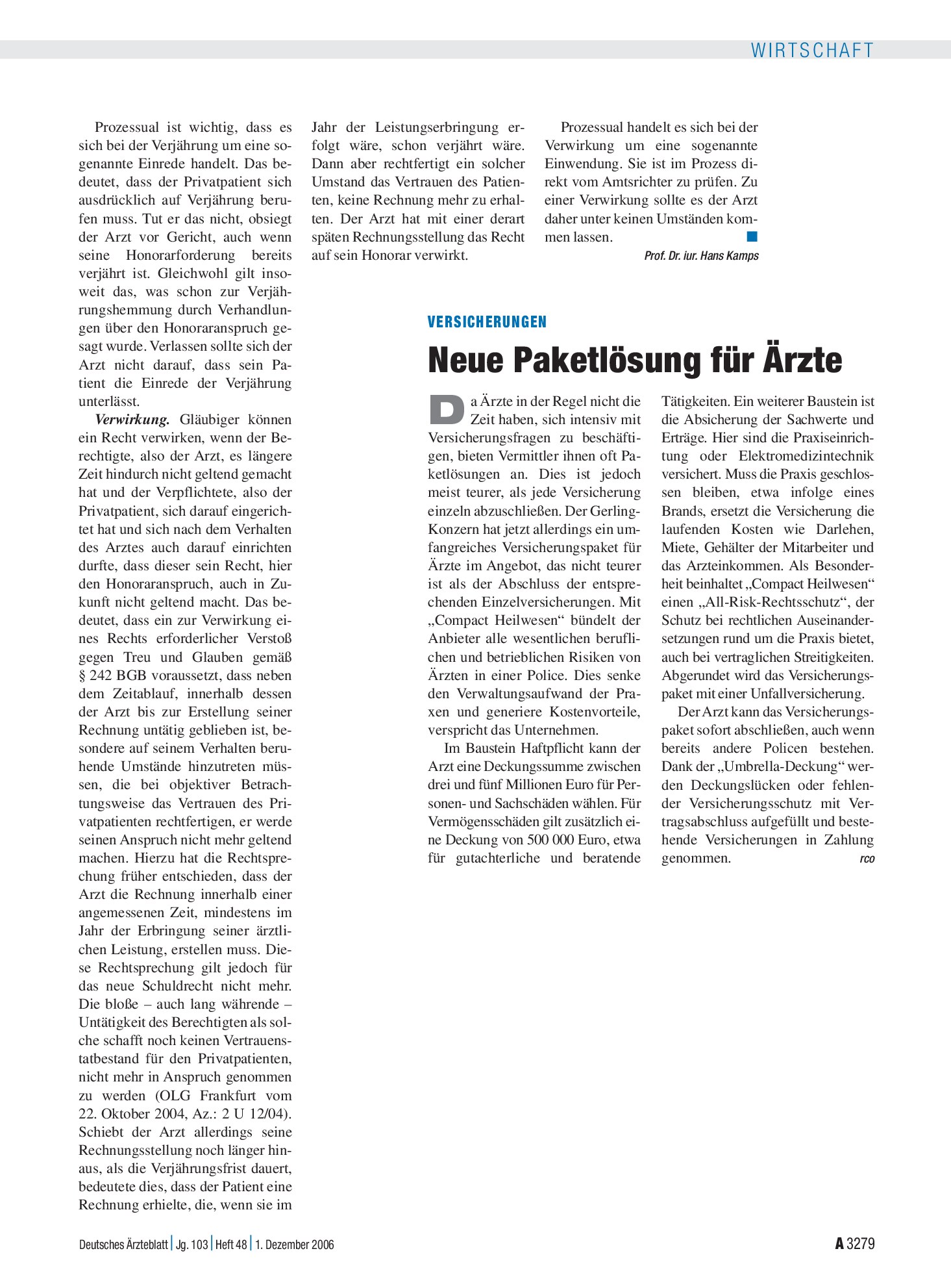 Vorschauseite 1: Versicherungen: Neue Paketlösung für Ärzte – Deutsches Ärzteblatt