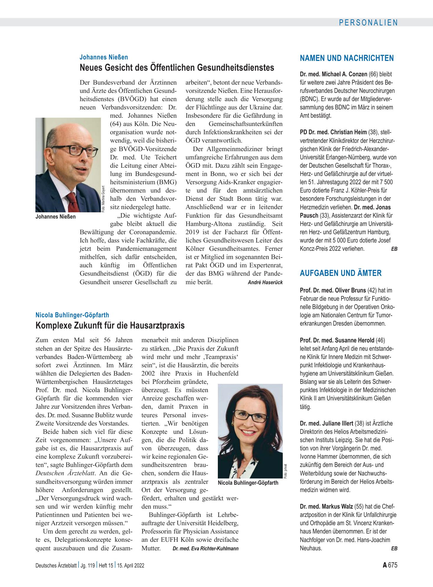 Vorschauseite 1: Aufgaben und Ämter – Deutsches Ärzteblatt
