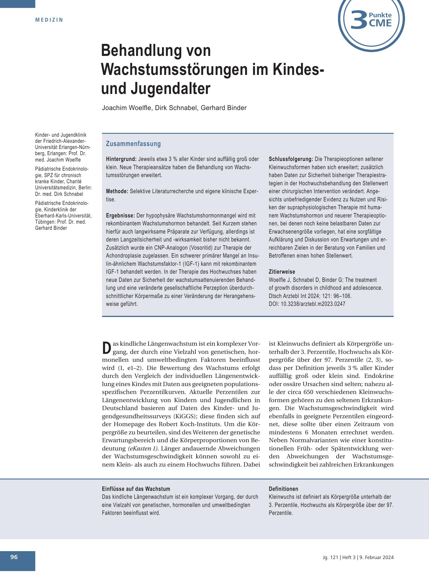 Vorschauseite 1: Behandlung von Wachstumsstörungen im Kindes- und Jugendalter – Deutsches Ärzteblatt