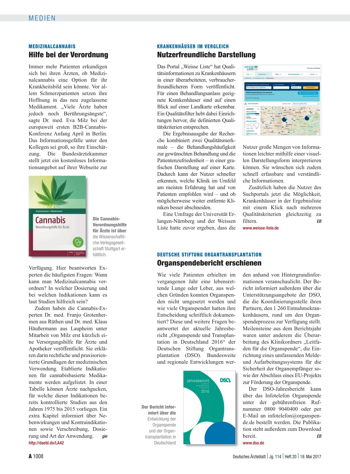 Vorschauseite 1: Medizinalcannabis: Hilfe bei der Verordnung – Deutsches Ärzteblatt