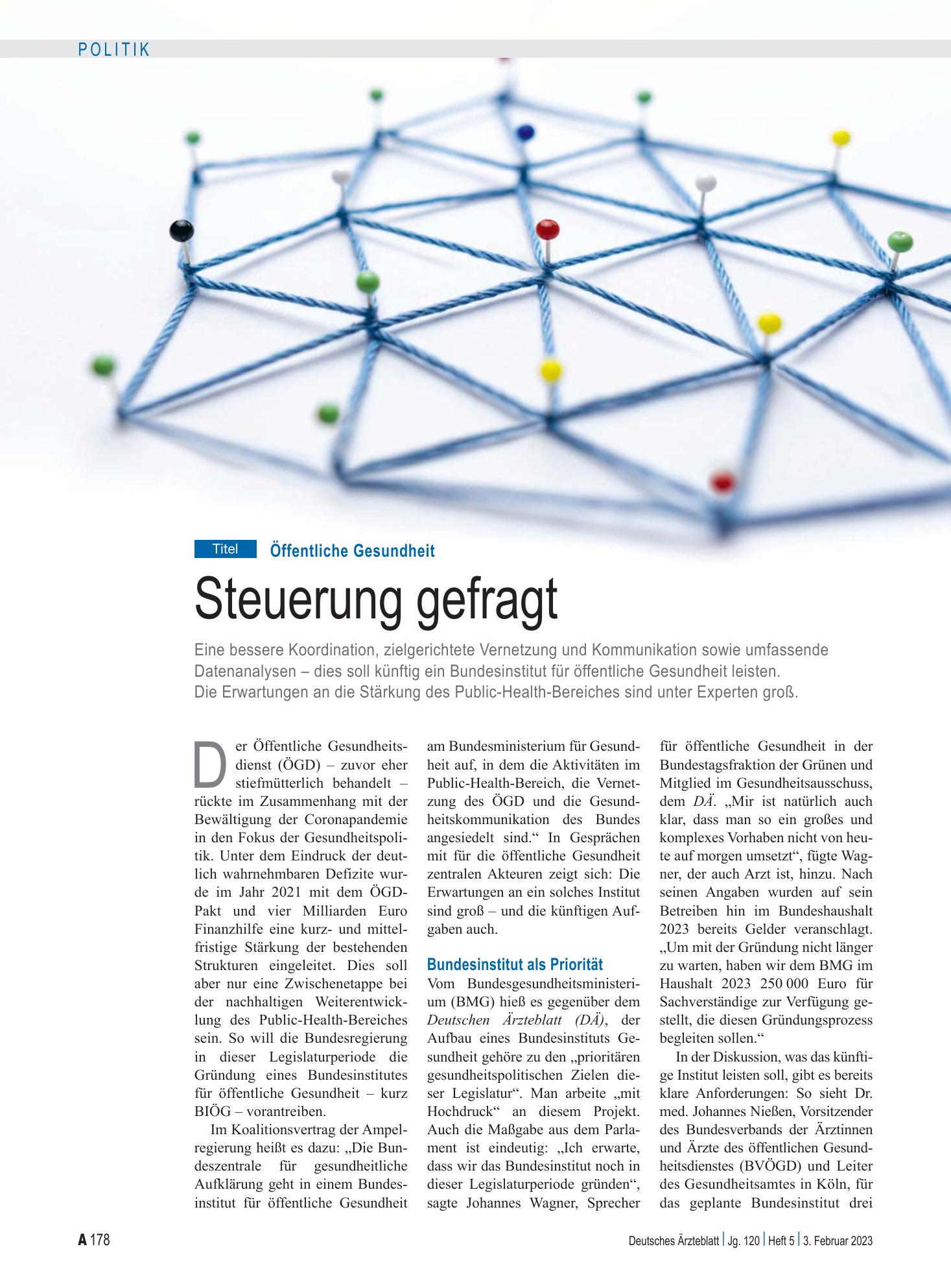 Vorschauseite 1: Öffentliche Gesundheit: Steuerung gefragt – Deutsches Ärzteblatt