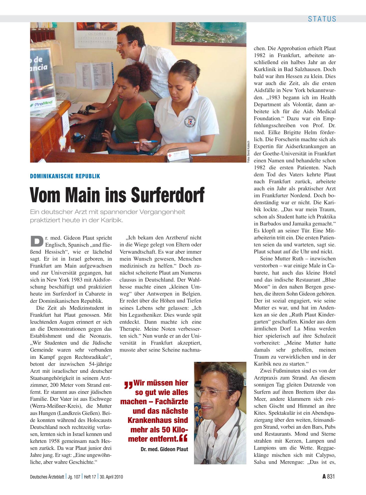 Vorschauseite 1: Dominikanische Republik: Vom Main ins Surferdorf – Deutsches Ärzteblatt