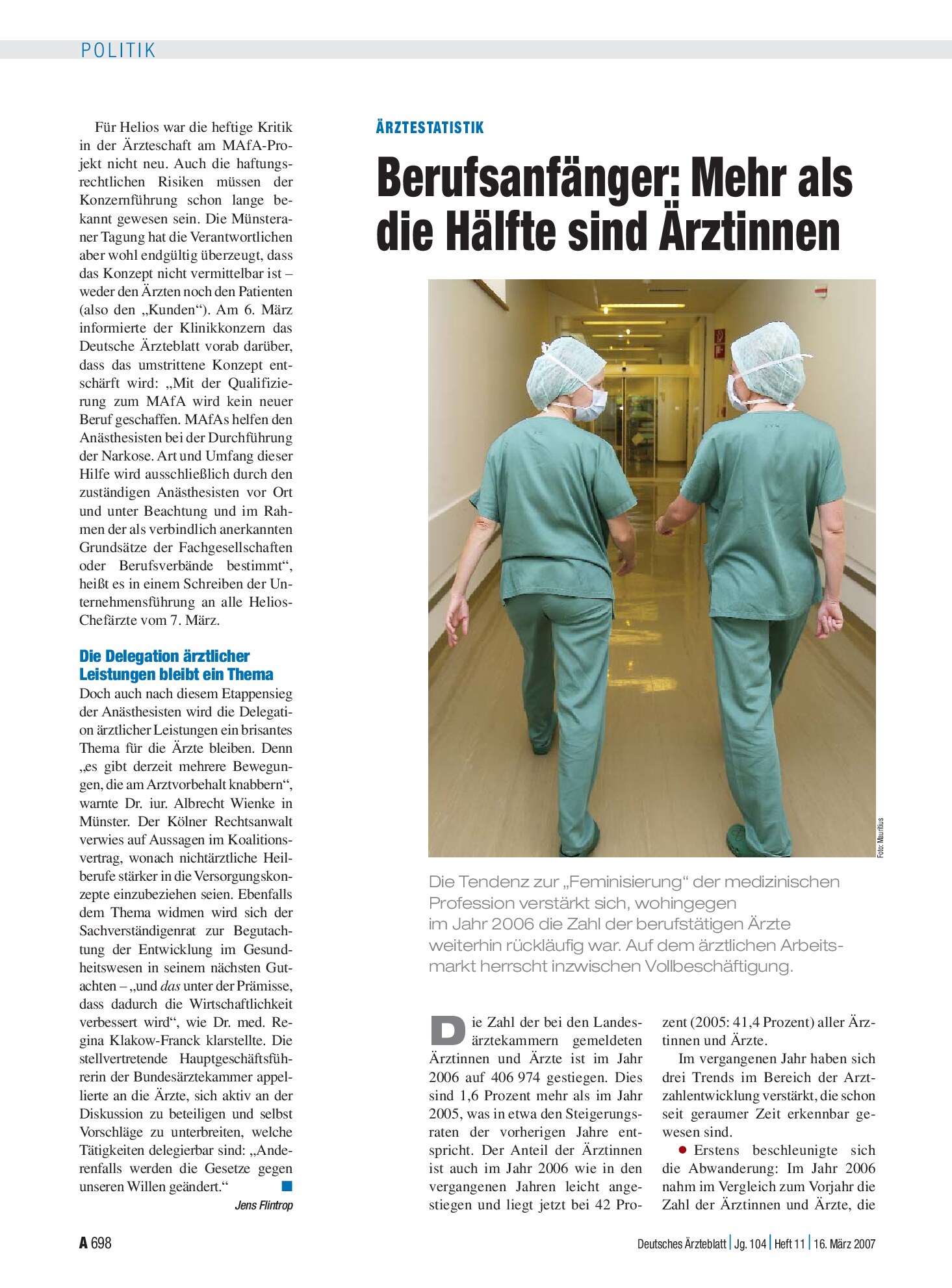 Vorschauseite 1: Ärztestatistik: Berufsanfänger – Mehr als die Hälfte sind Ärztinnen – Deutsches Ärzteblatt