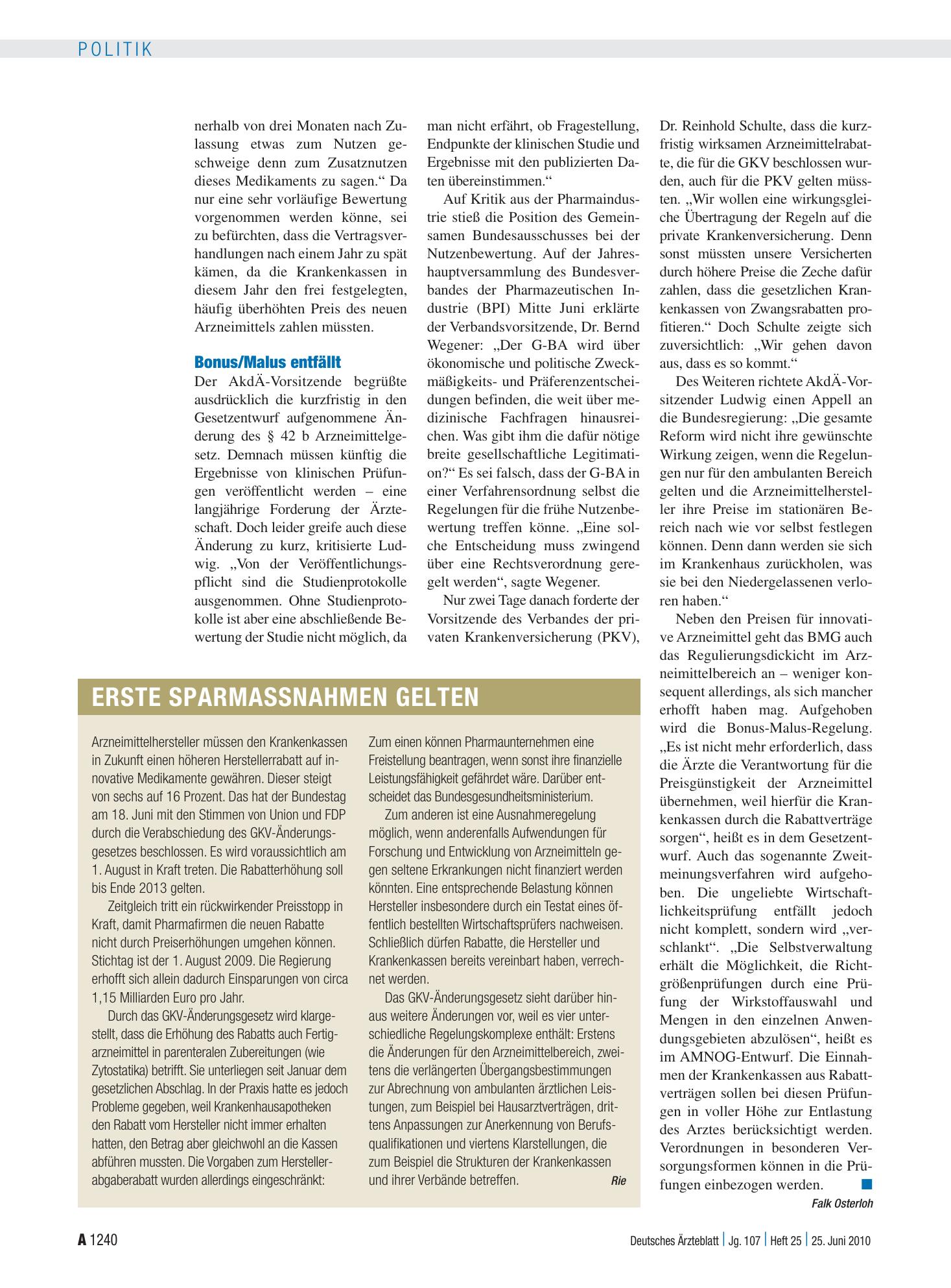 Vorschauseite 1: Erste Sparmassnahmen gelten – Deutsches Ärzteblatt