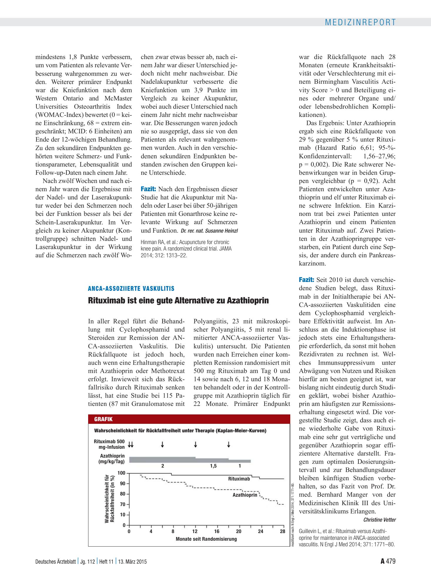 Vorschauseite 1: ANCA-assoziierte Vaskulitis: Rituximab ist eine gute Alternative zu Azathioprin – Deutsches Ärzteblatt